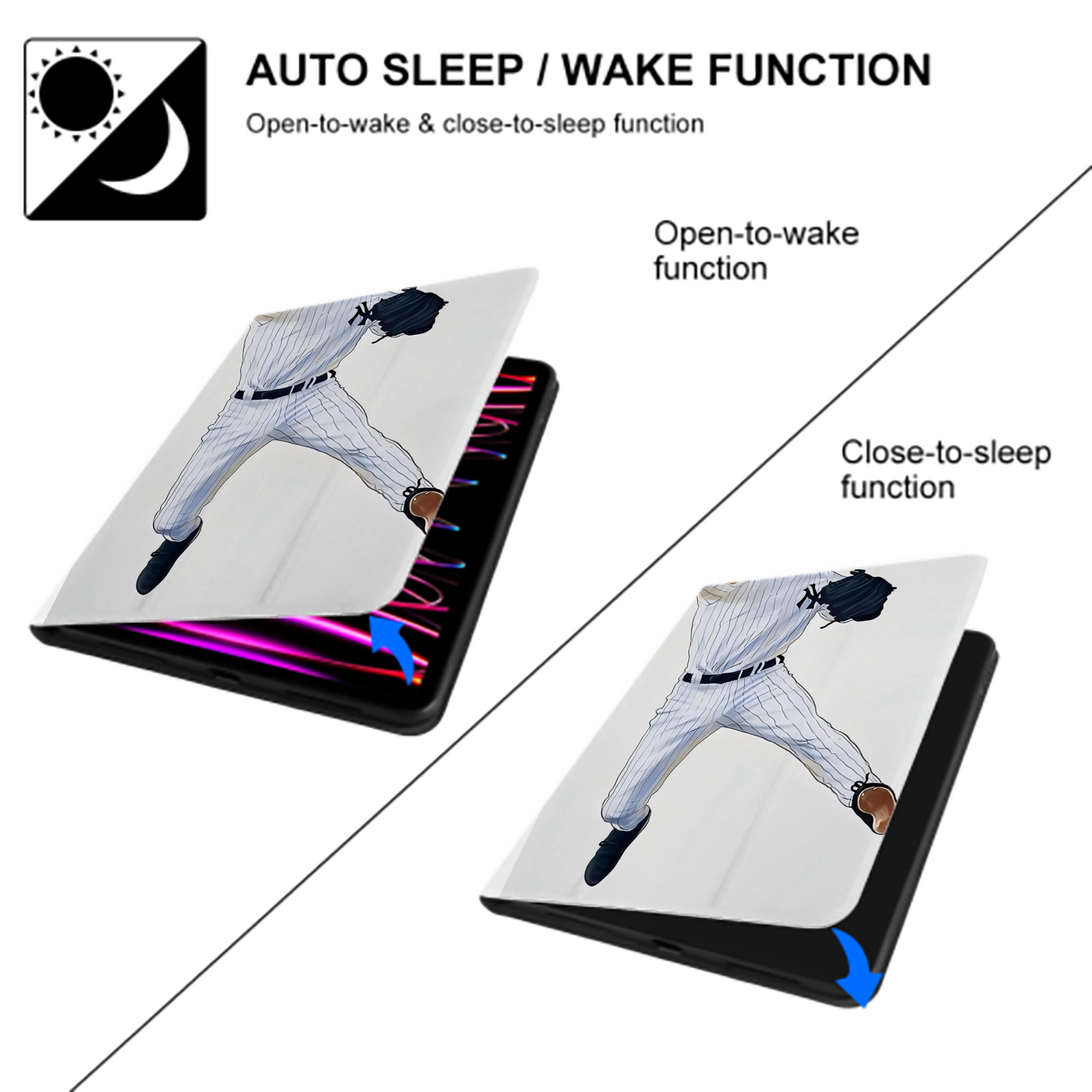 Derek Jeter 17 Premium Tri-Fold PU Leather & Silicone IPad Case With Pencil Slot – Fits 9.5,10.5,10.9 – Adjustable Stand, Slim, Protective