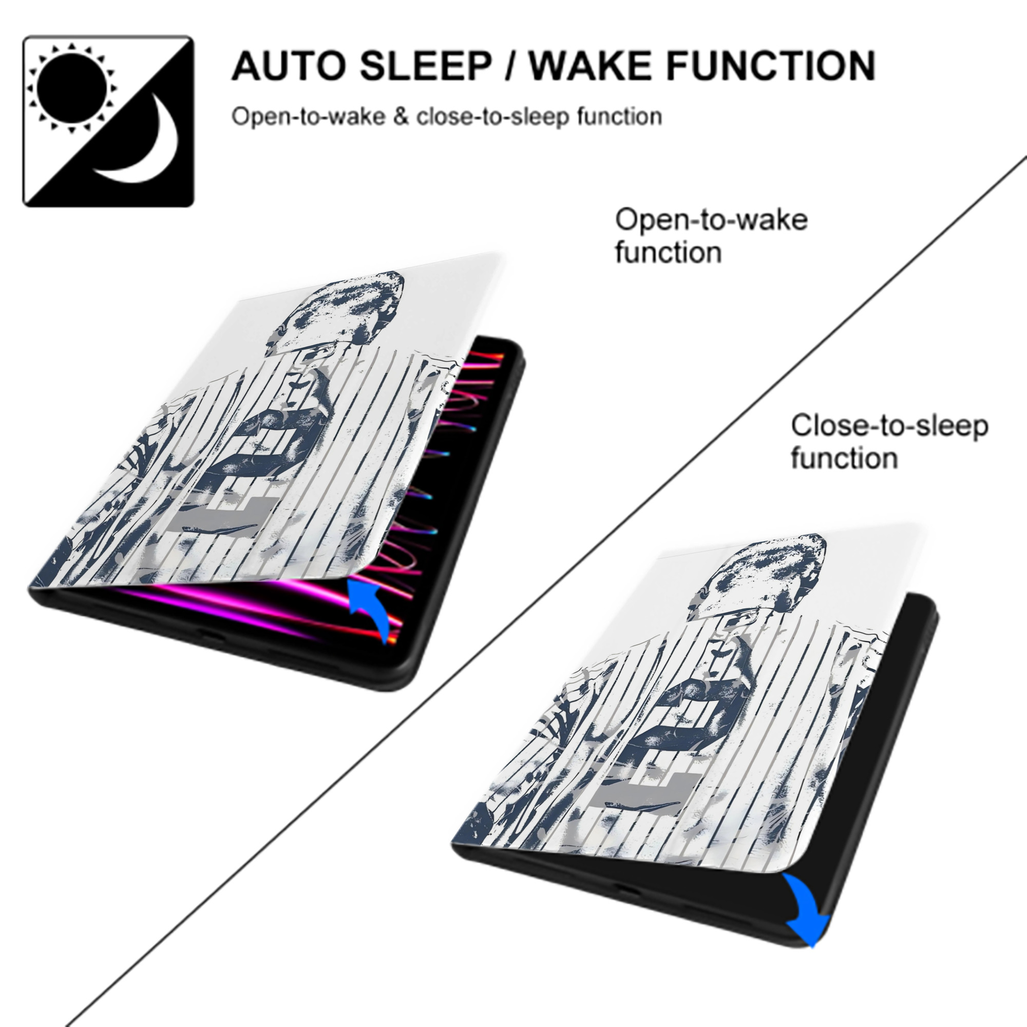 Derek Jeter 30 Premium Tri-Fold PU Leather & Silicone IPad Case With Pencil Slot – Fits 9.5,10.5,10.9 – Adjustable Stand, Slim, Protective