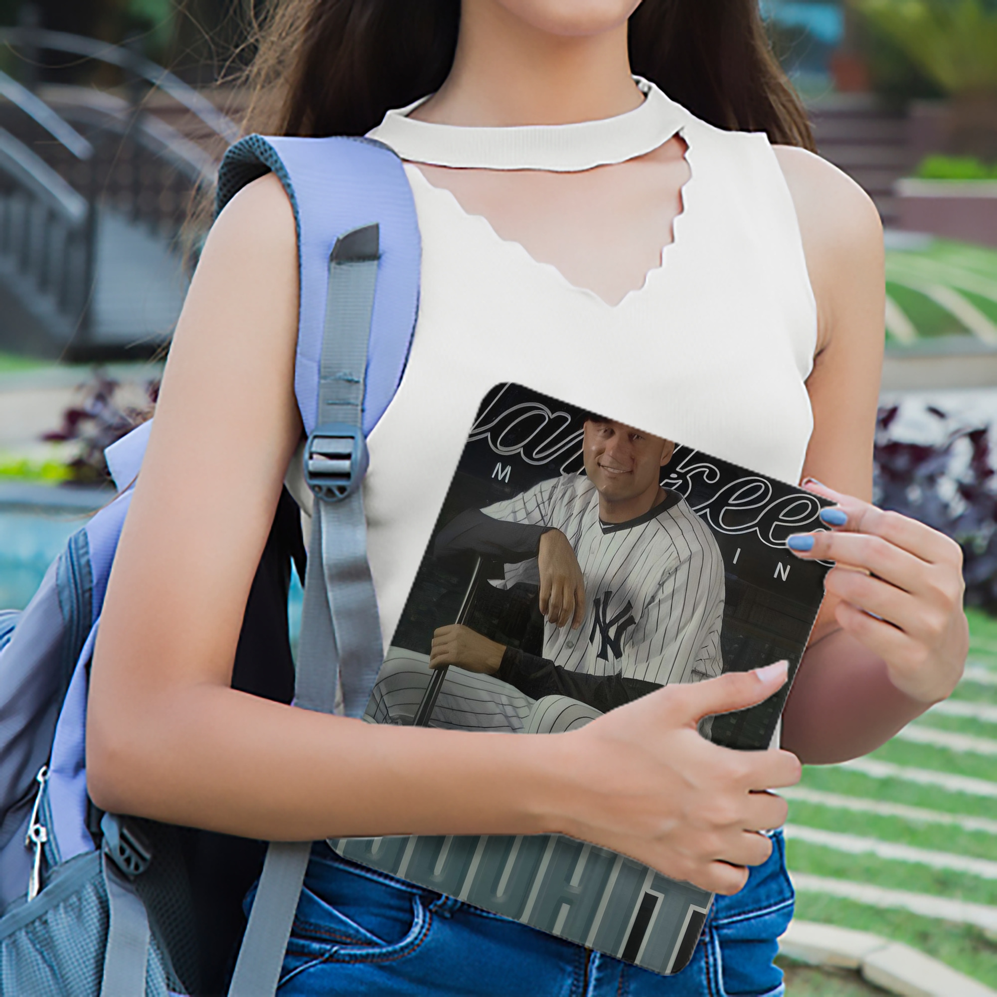 Derek Jeter 43 Premium Tri-Fold PU Leather & Silicone IPad Case With Pencil Slot – Fits 9.5,10.5,10.9 – Adjustable Stand, Slim, Protective