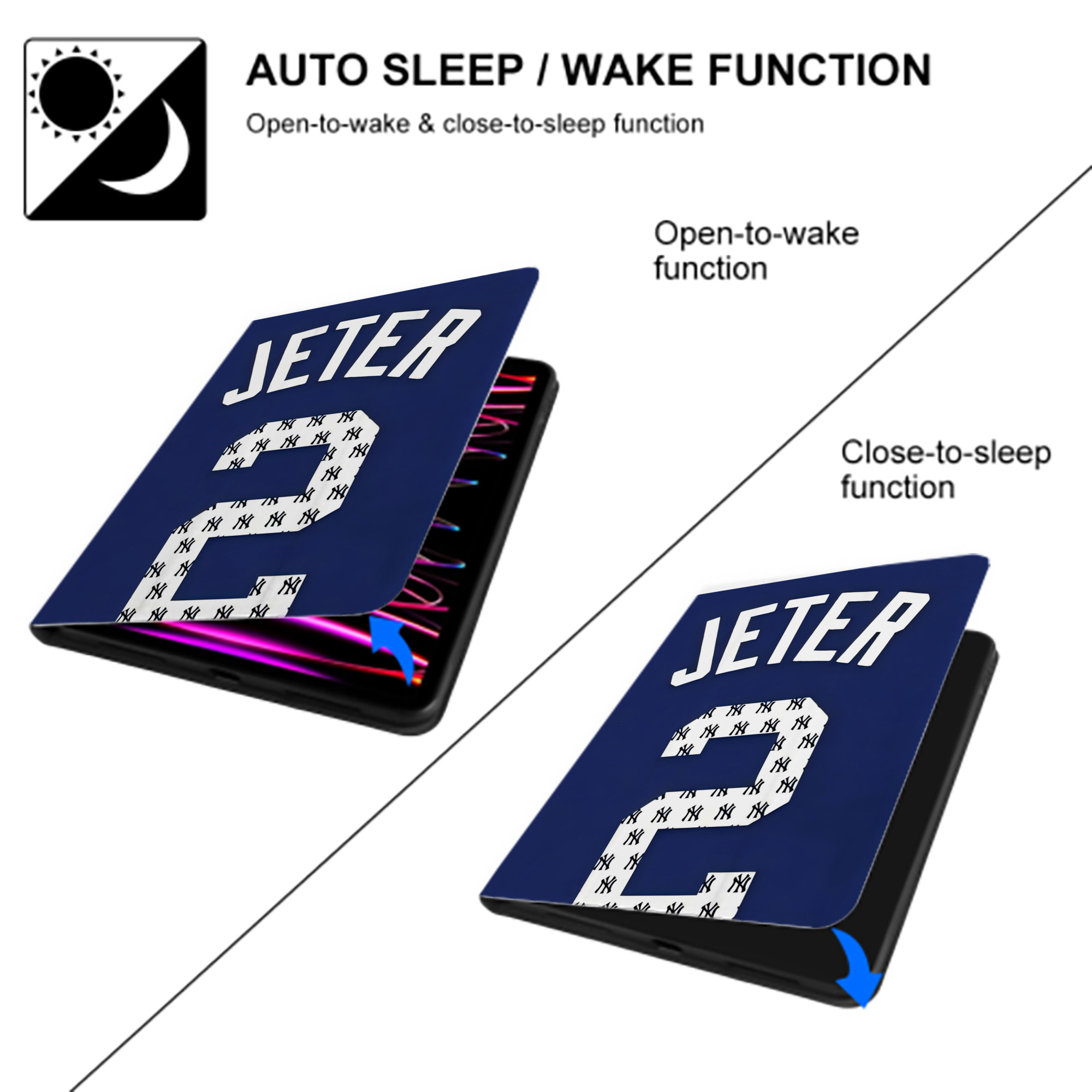 Derek Jeter 50 Premium Tri-Fold PU Leather & Silicone IPad Case With Pencil Slot – Fits 9.5,10.5,10.9 – Adjustable Stand, Slim, Protective