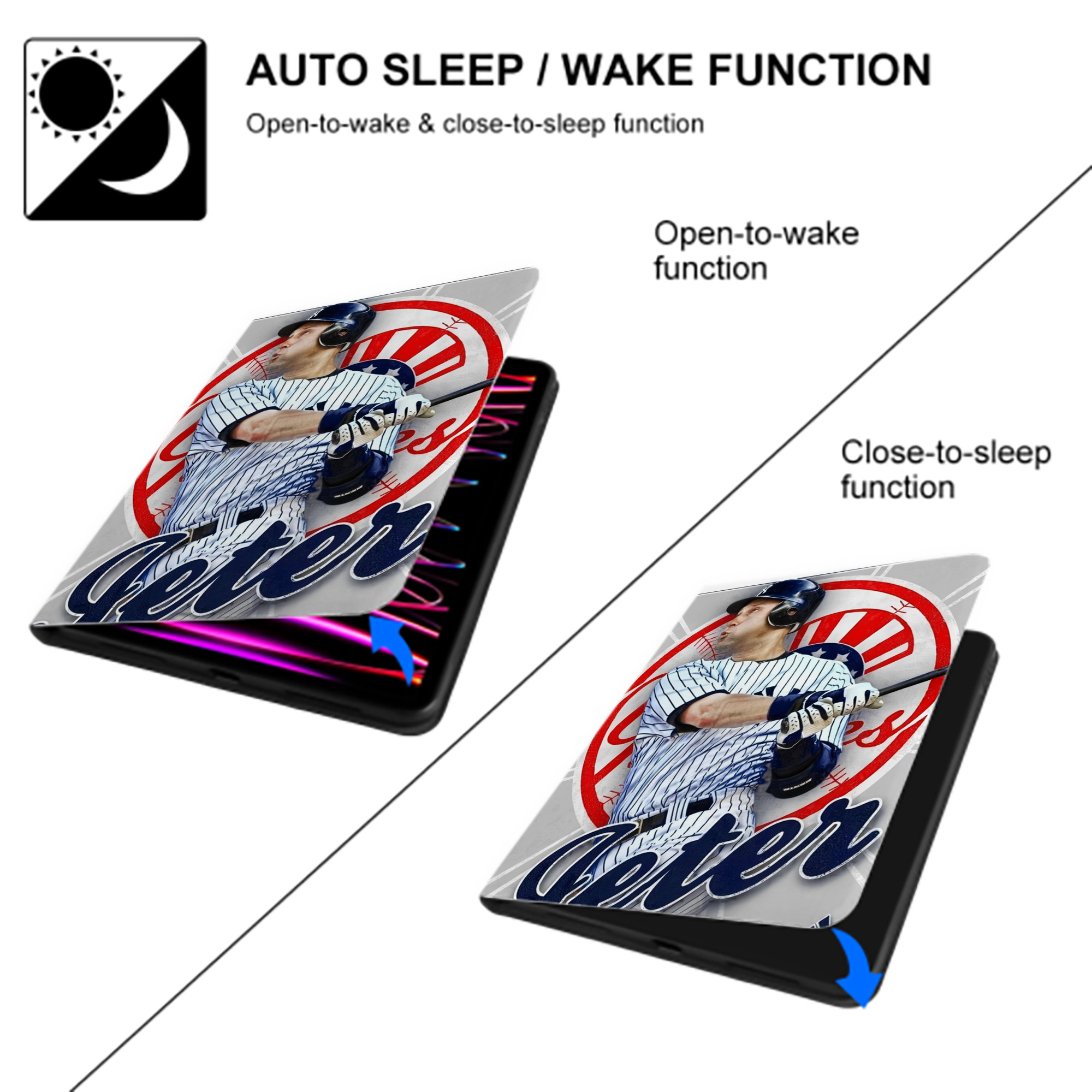 Derek Jeter 62 Premium Tri-Fold PU Leather & Silicone IPad Case With Pencil Slot – Fits 9.5,10.5,10.9 – Adjustable Stand, Slim, Protective