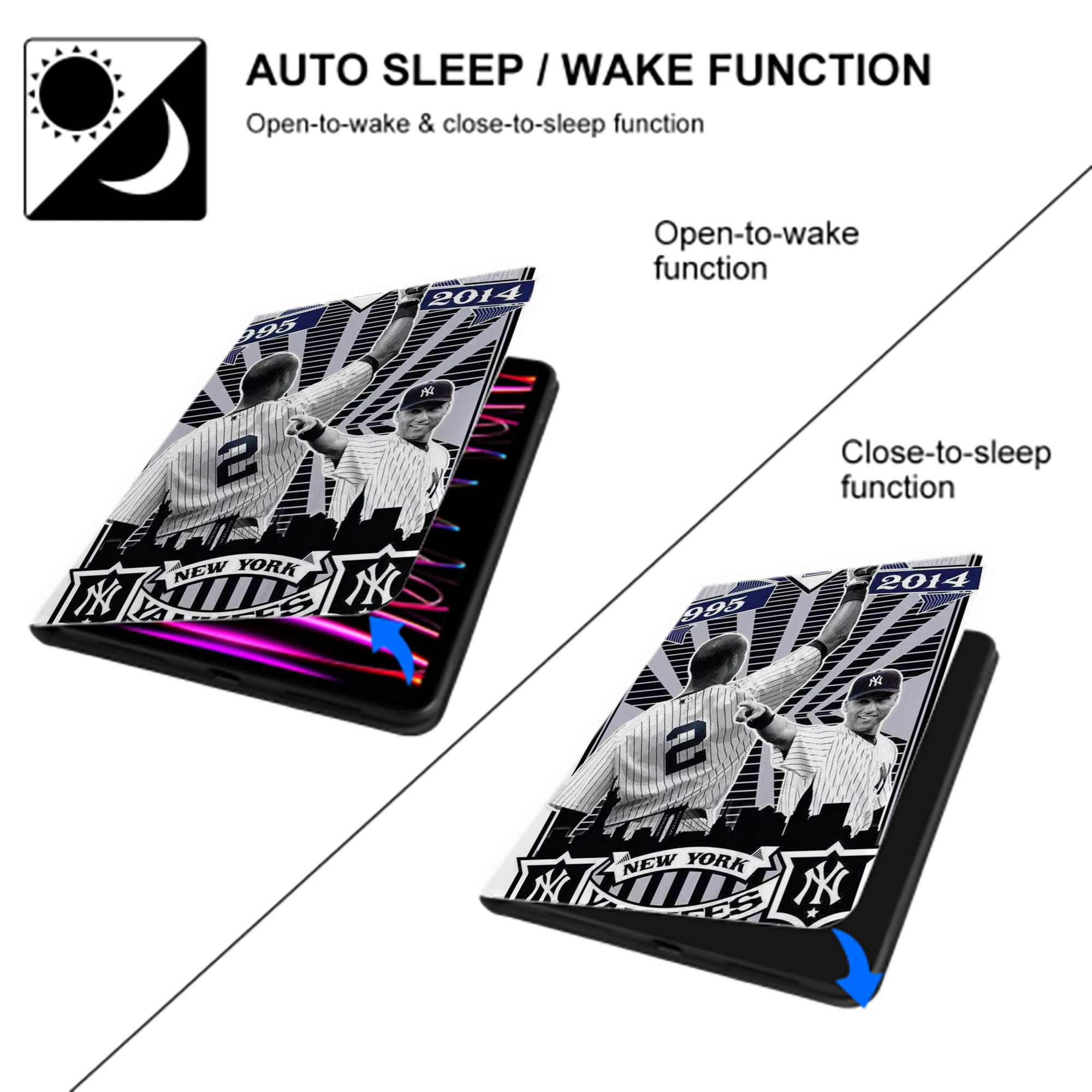 Derek Jeter 89 Premium Tri-Fold PU Leather & Silicone IPad Case With Pencil Slot – Fits 9.5,10.5,10.9 – Adjustable Stand, Slim, Protective