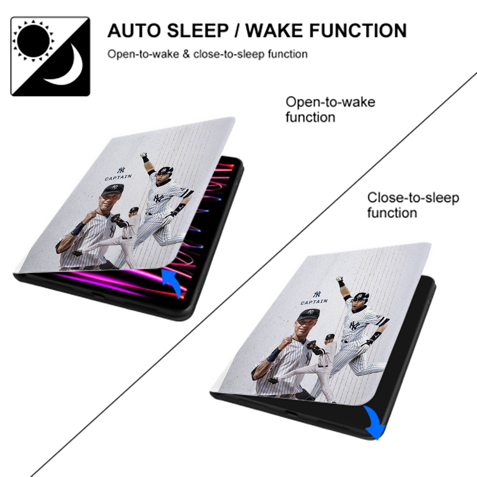 Derek Jeter 106 Premium Tri-Fold PU Leather & Silicone IPad Case With Pencil Slot – Fits 9.5,10.5,10.9 – Adjustable Stand, Slim, Protective