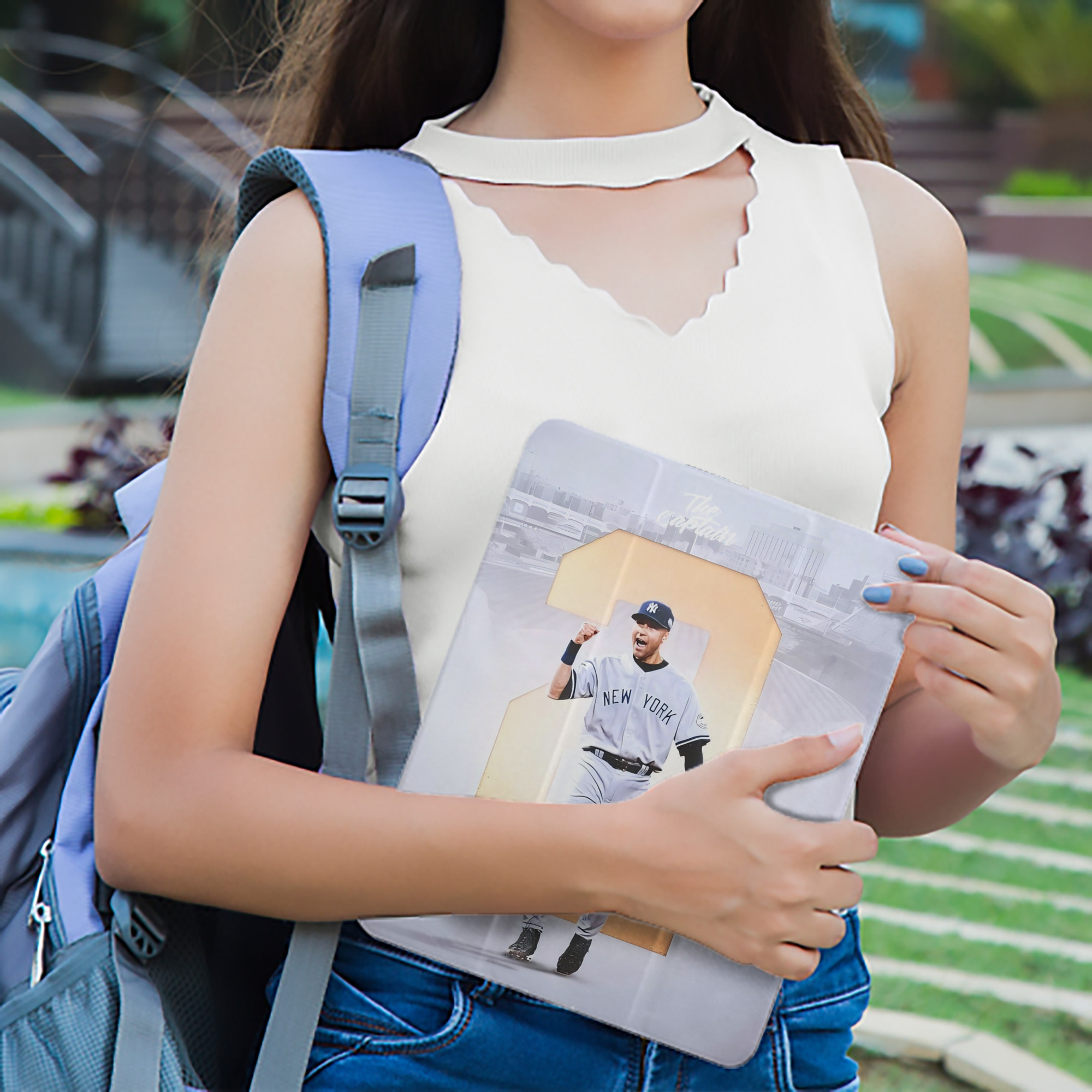 Derek Jeter 112 Premium Tri-Fold PU Leather & Silicone IPad Case With Pencil Slot – Fits 9.5,10.5,10.9 – Adjustable Stand, Slim, Protective