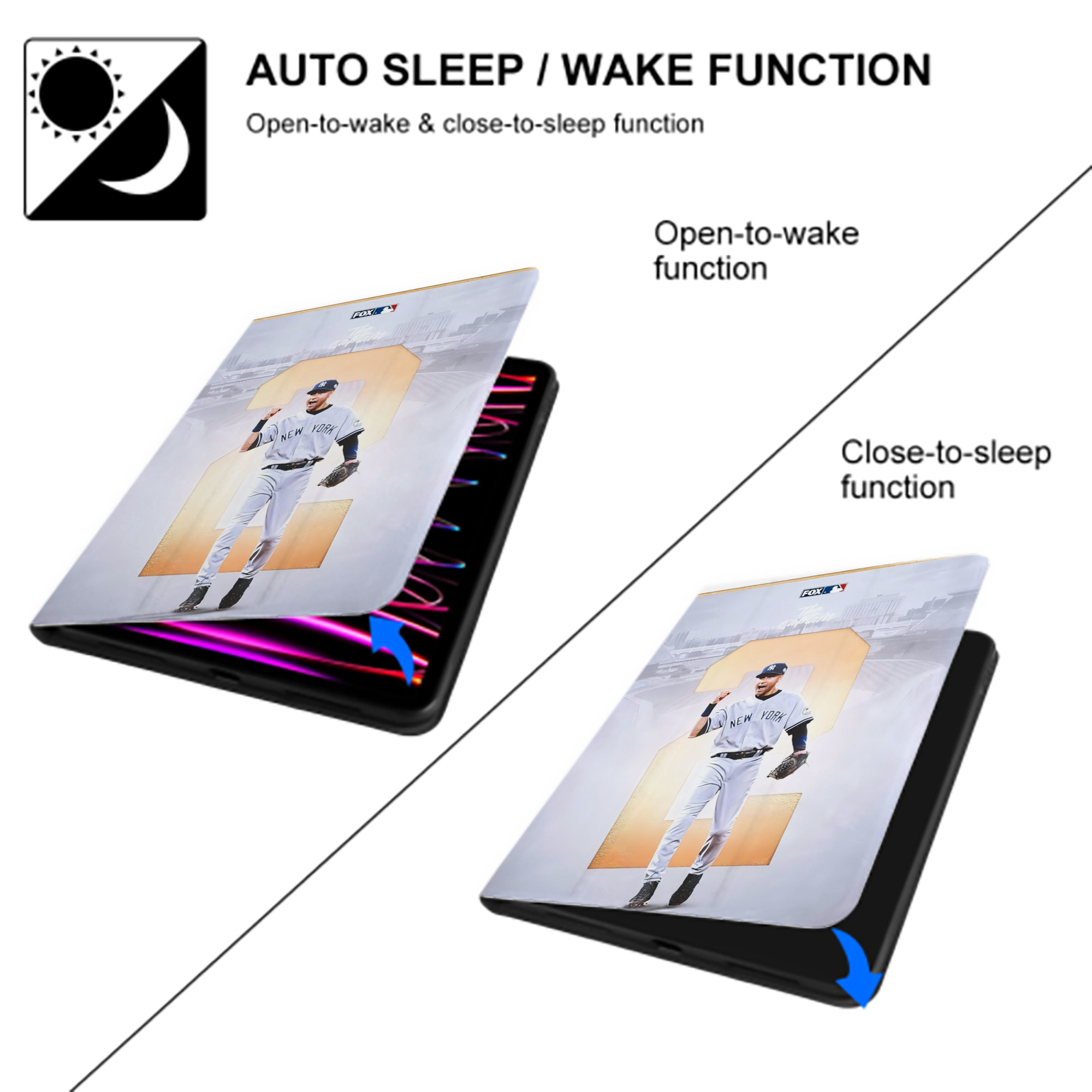 Derek Jeter 112 Premium Tri-Fold PU Leather & Silicone IPad Case With Pencil Slot – Fits 9.5,10.5,10.9 – Adjustable Stand, Slim, Protective