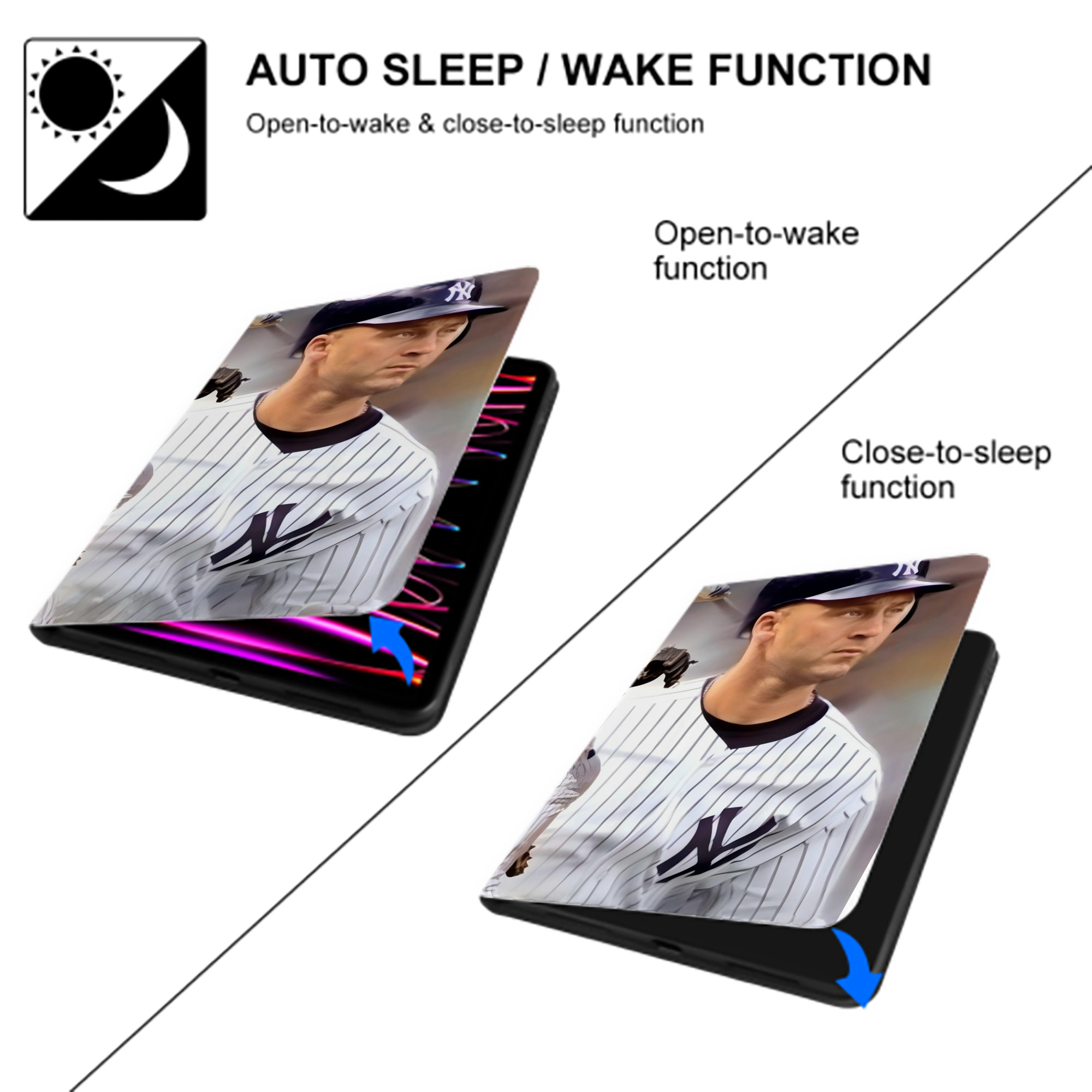 Derek Jeter 60 IPad Book-Style Case With Pencil Slot – Slim PU & TPU Cover – Full Protection, Precise Fit, Water & Scratch Resistant