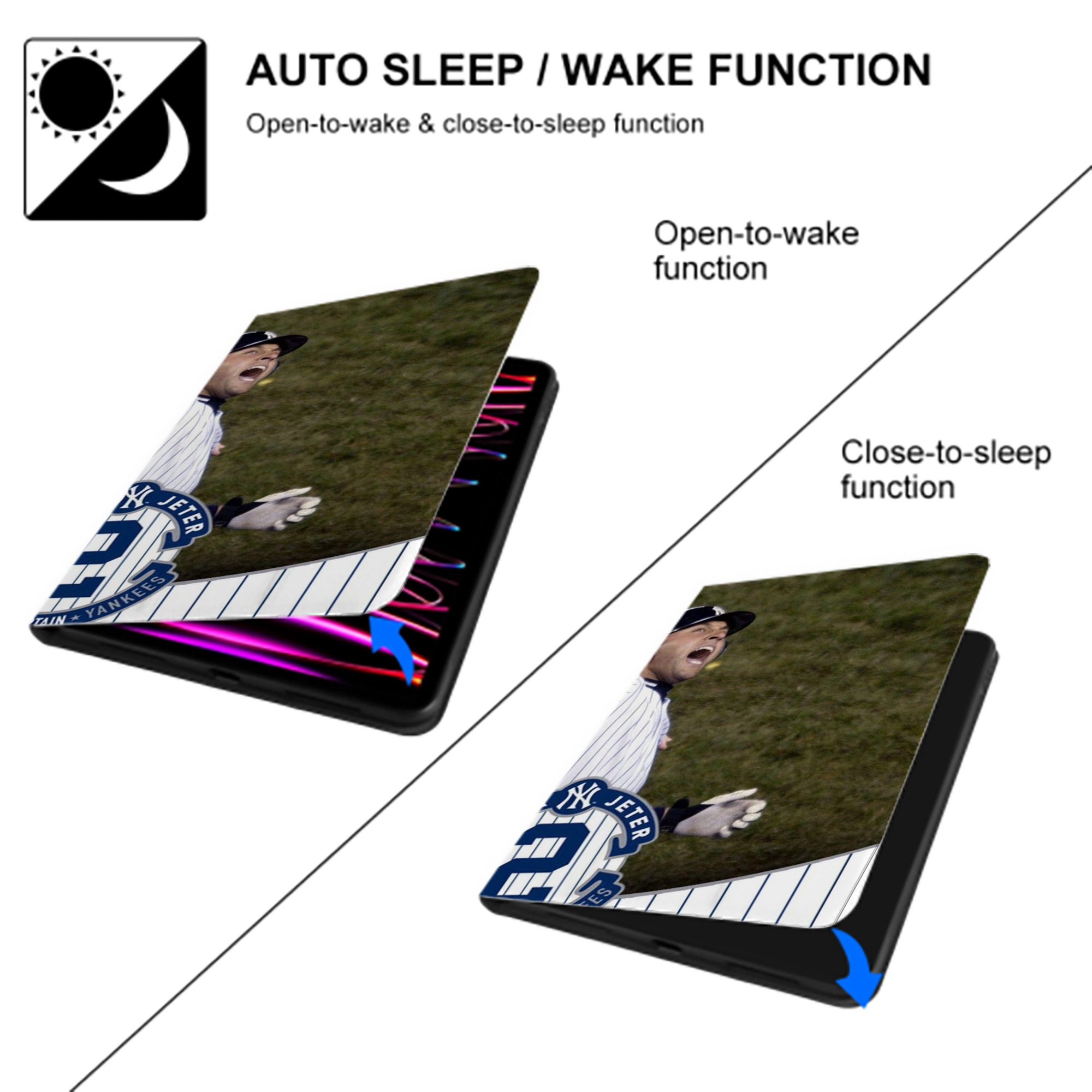 Derek Jeter 87 IPad Book-Style Case With Pencil Slot – Slim PU & TPU Cover – Full Protection, Precise Fit, Water & Scratch Resistant