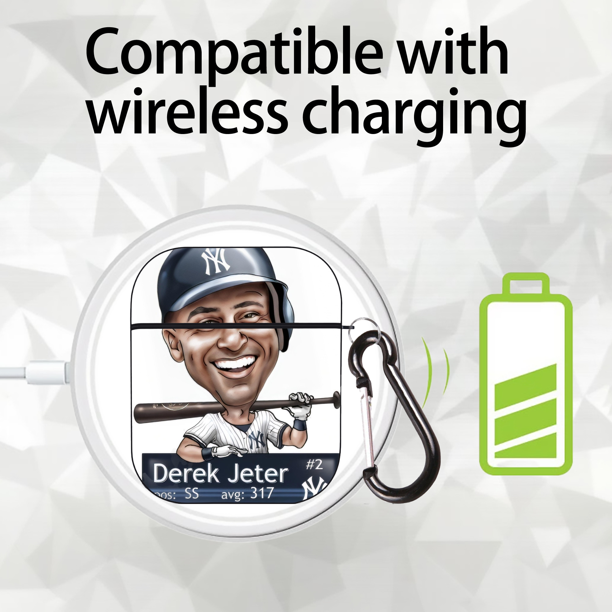 Derek Jeter 18 AirPods 2 Case Hard Shell Black, Flexible PC Material, Precise Cutouts, Full Protection, Anti-Fingerprint, Washable, Includes Keychain – Durable & Slim Design