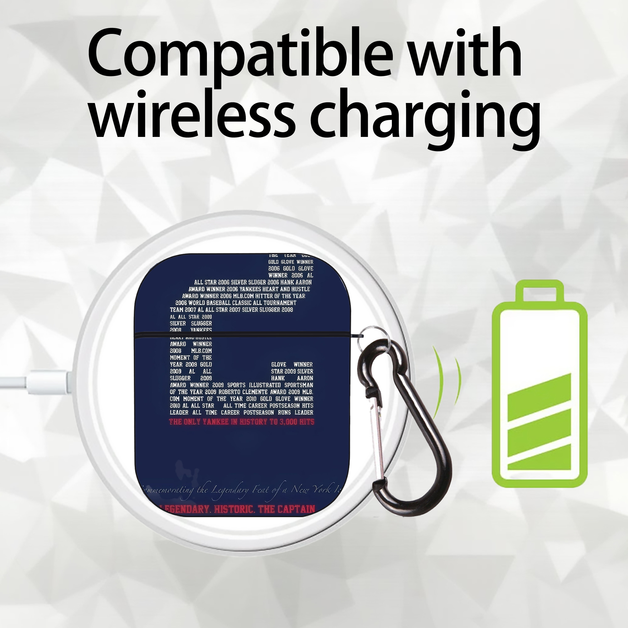 Derek Jeter 44 AirPods 2 Case Hard Shell Black, Flexible PC Material, Precise Cutouts, Full Protection, Anti-Fingerprint, Washable, Includes Keychain – Durable & Slim Design