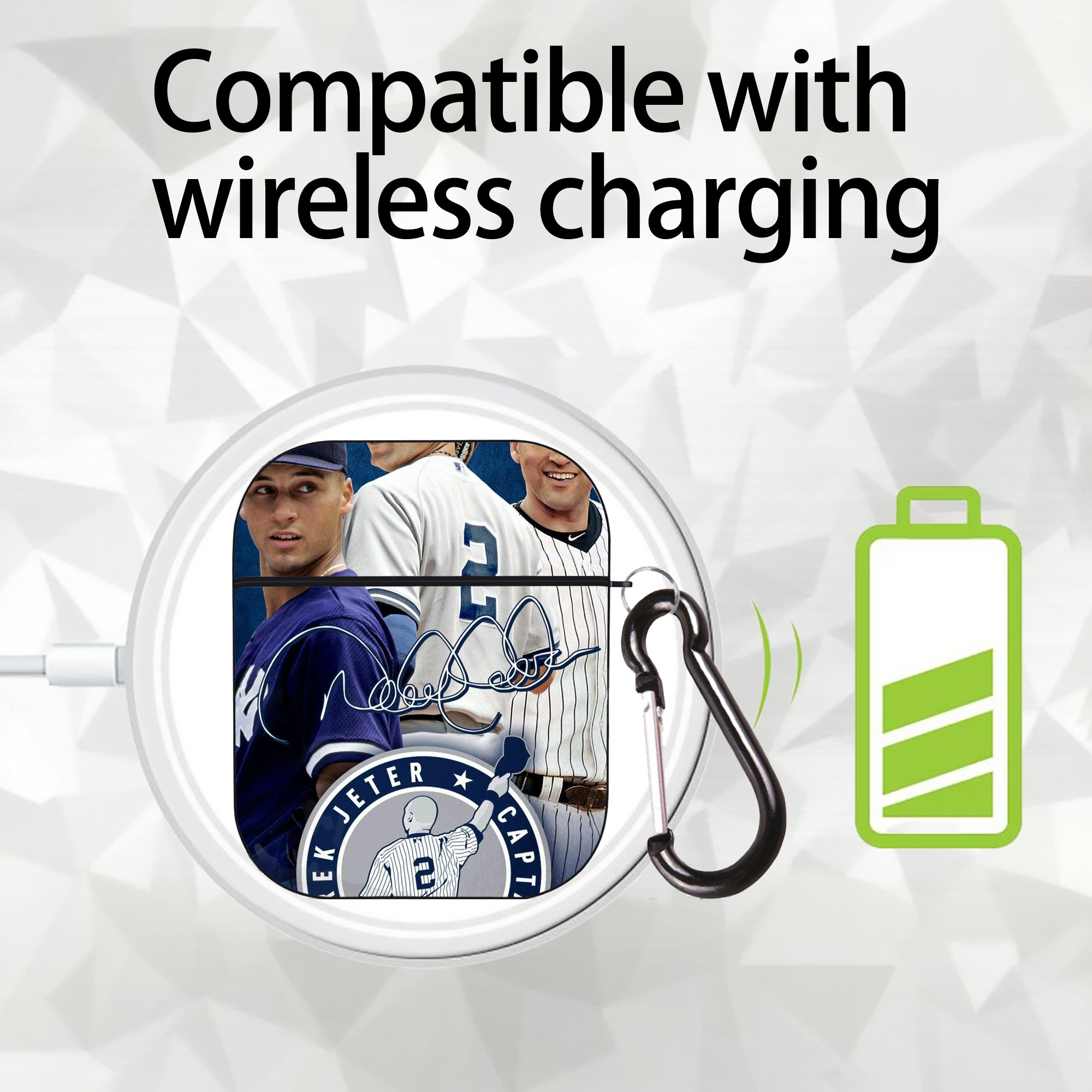 Derek Jeter 92 AirPods 2 Case Hard Shell Black, Flexible PC Material, Precise Cutouts, Full Protection, Anti-Fingerprint, Washable, Includes Keychain – Durable & Slim Design