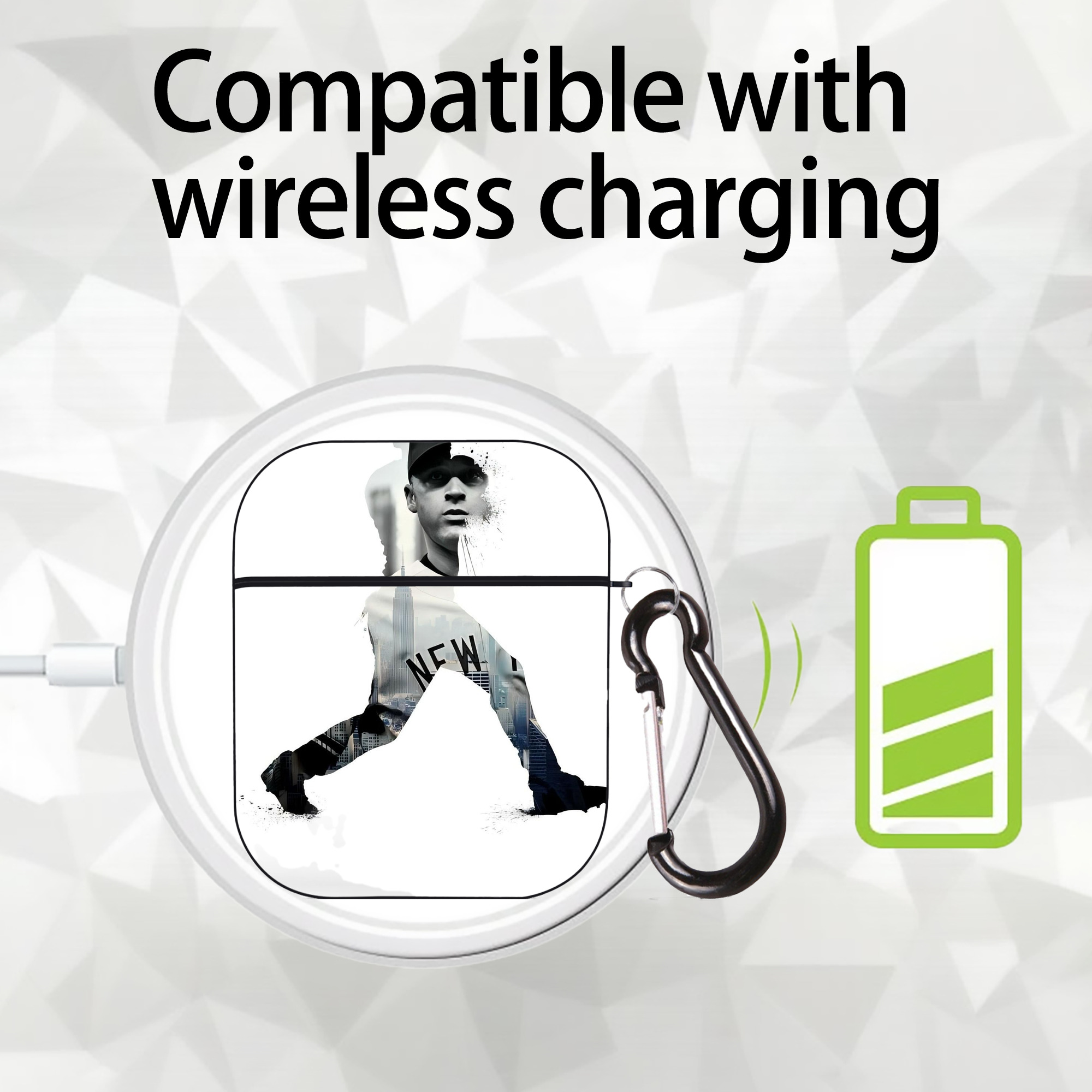 Derek Jeter 98 AirPods 2 Case Hard Shell Black, Flexible PC Material, Precise Cutouts, Full Protection, Anti-Fingerprint, Washable, Includes Keychain – Durable & Slim Design