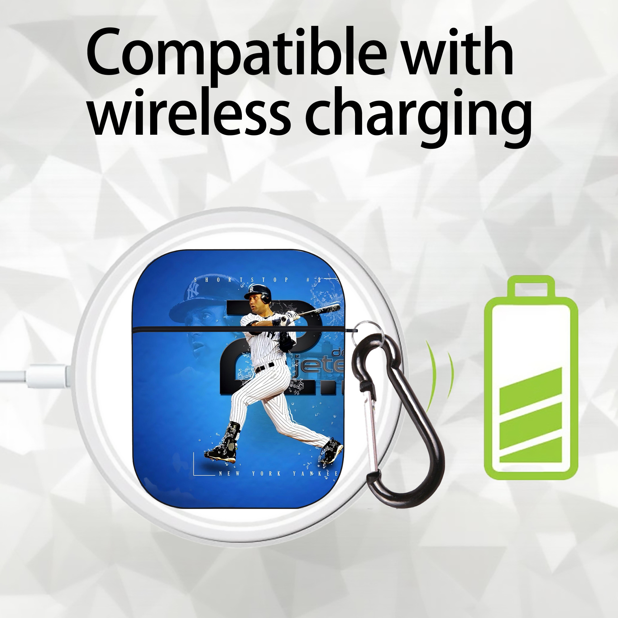 Derek Jeter 107 AirPods 2 Case Hard Shell Black, Flexible PC Material, Precise Cutouts, Full Protection, Anti-Fingerprint, Washable, Includes Keychain – Durable & Slim Design