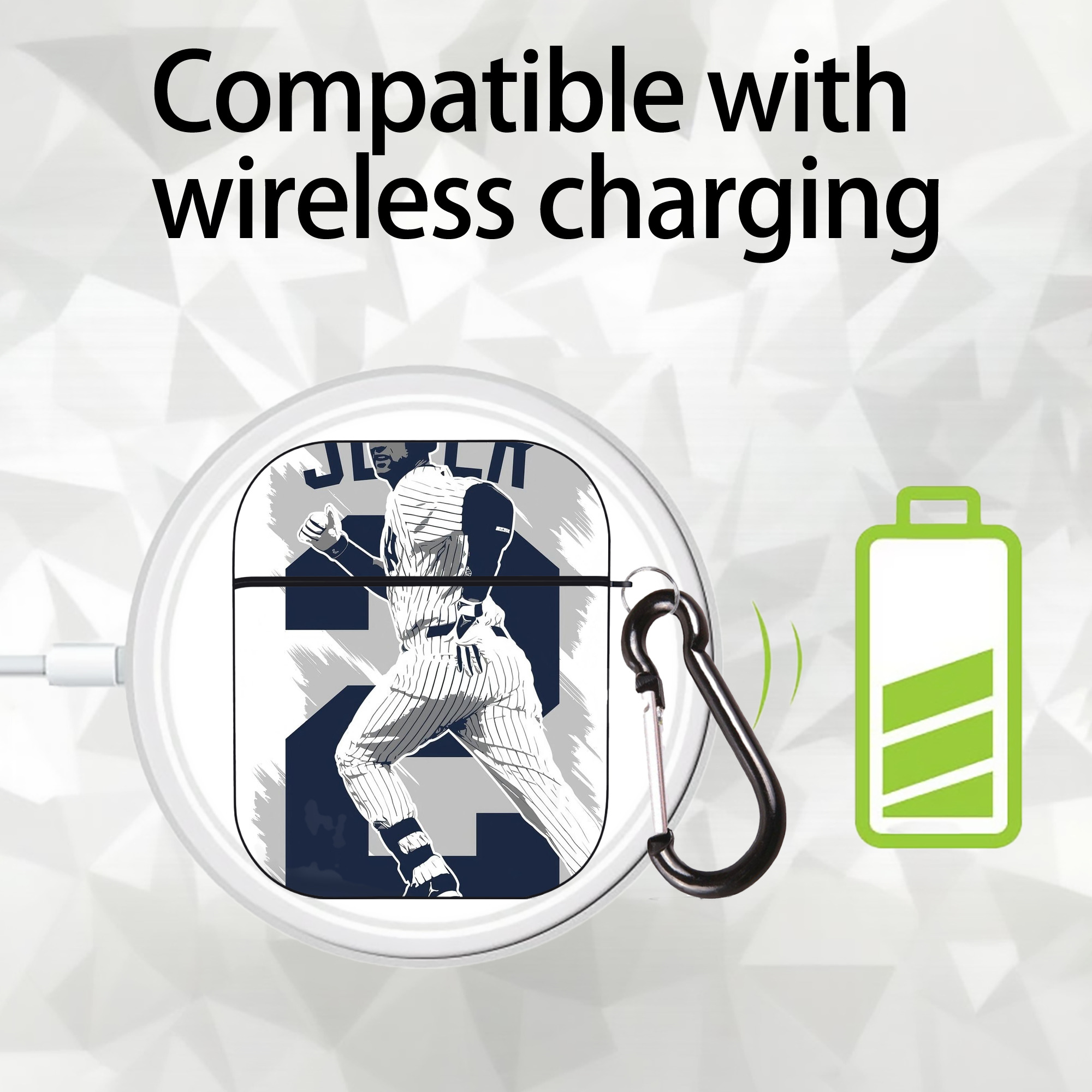 Derek Jeter 113 AirPods 2 Case Hard Shell Black, Flexible PC Material, Precise Cutouts, Full Protection, Anti-Fingerprint, Washable, Includes Keychain – Durable & Slim Design