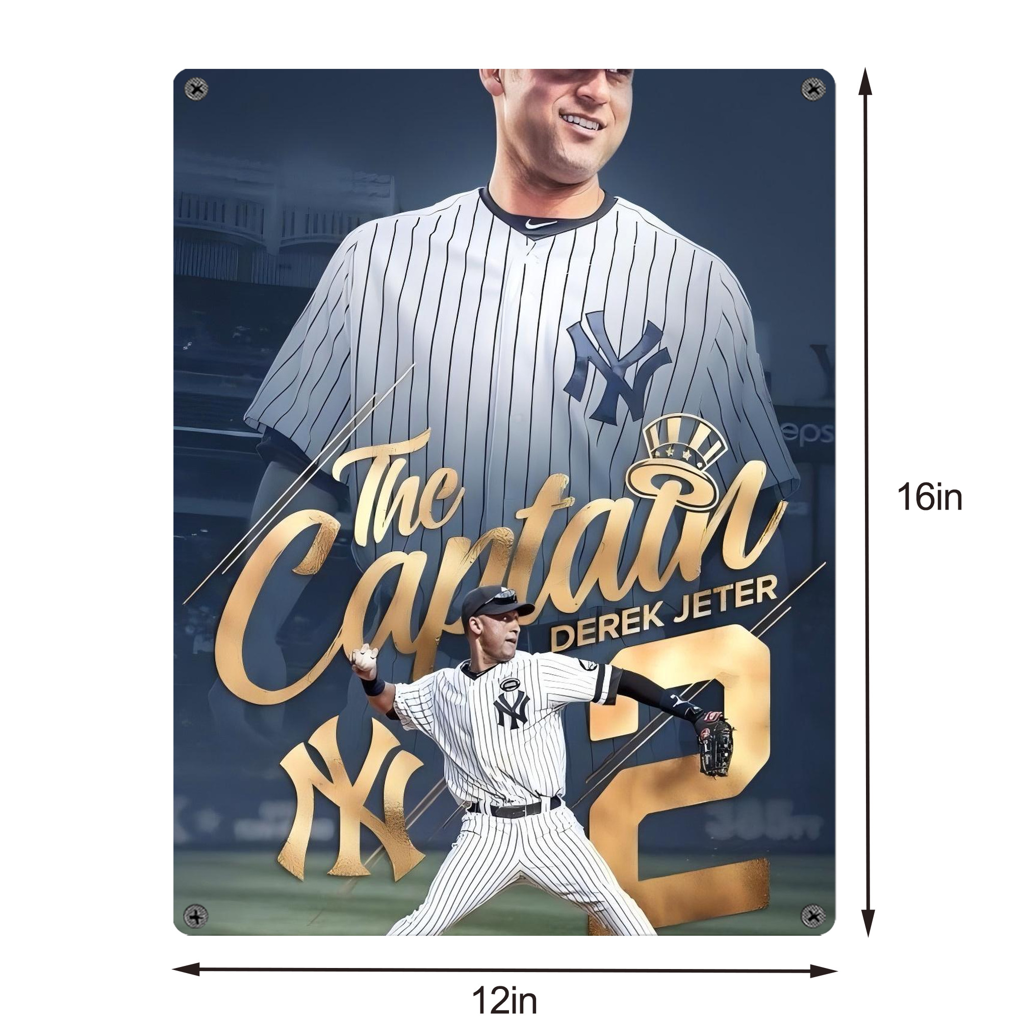 Derek Jeter 29 Vintage Metal Tin Sign 12x16inch – Retro Wall Art Decor For Home, Bar, Kitchen, Bedroom, Office – Durable Iron Sheet Poster, Easy To Hang, Full-Color Printing