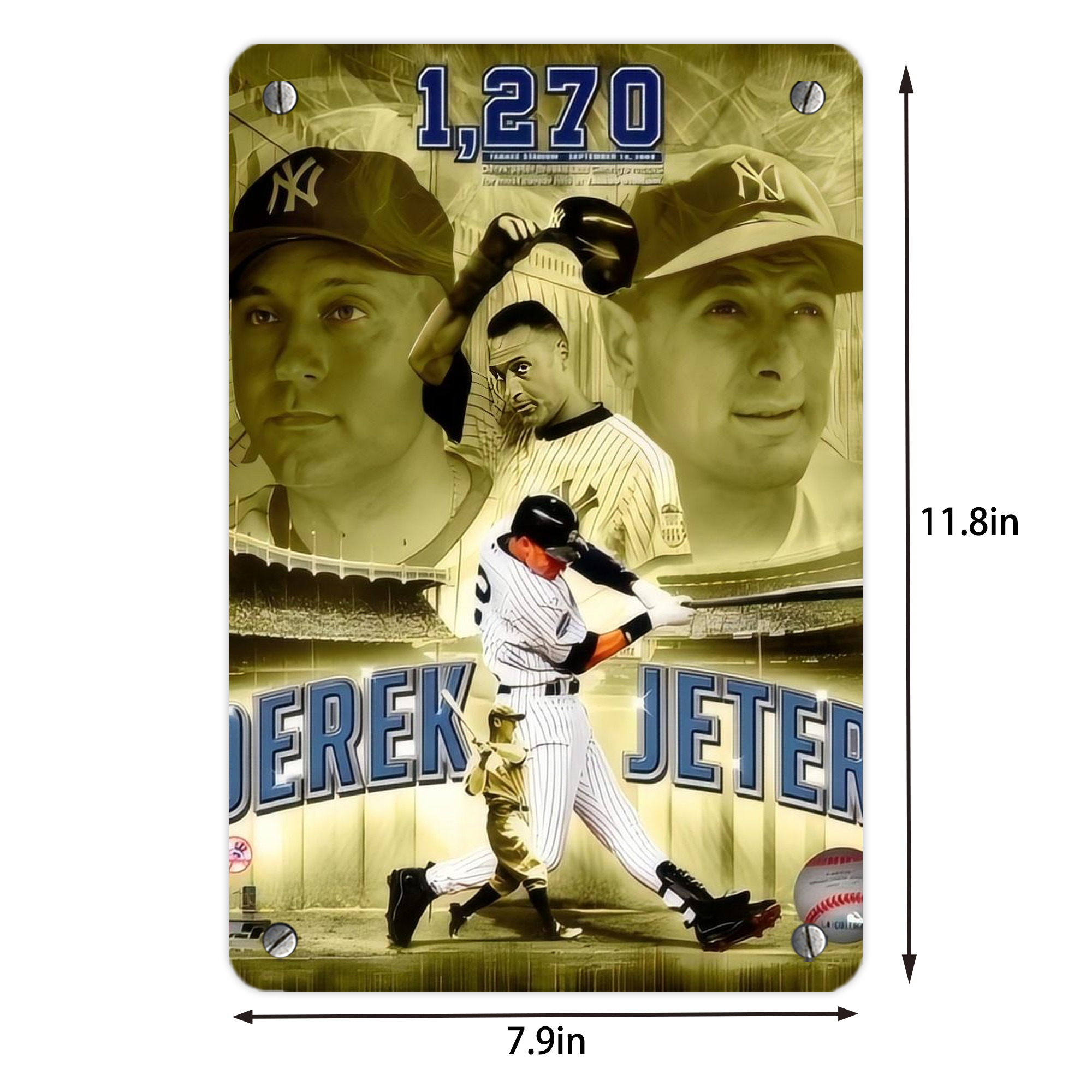 Derek Jeter 23 Metal Tin Sign 8x12inch - High-Quality Full-Print Decorative Wall Art, Durable Rust-Resistant Metal Plaque For Living Room, Bedroom, Kitchen, Office, Bar Décor