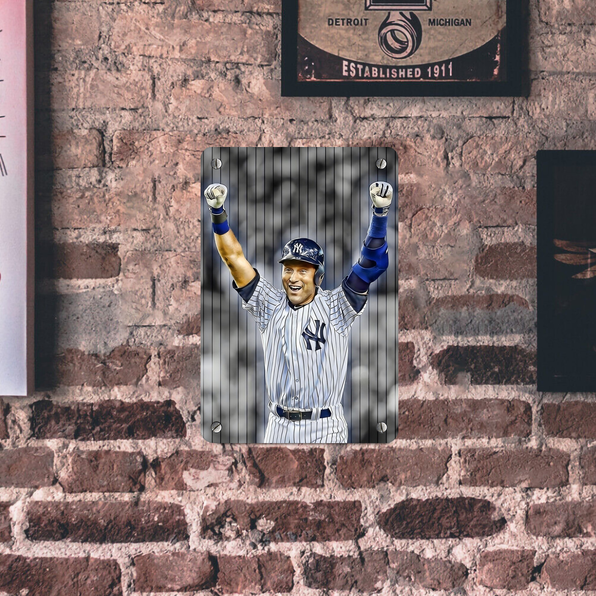Derek Jeter 45 Metal Tin Sign 8x12inch - High-Quality Full-Print Decorative Wall Art, Durable Rust-Resistant Metal Plaque For Living Room, Bedroom, Kitchen, Office, Bar Décor