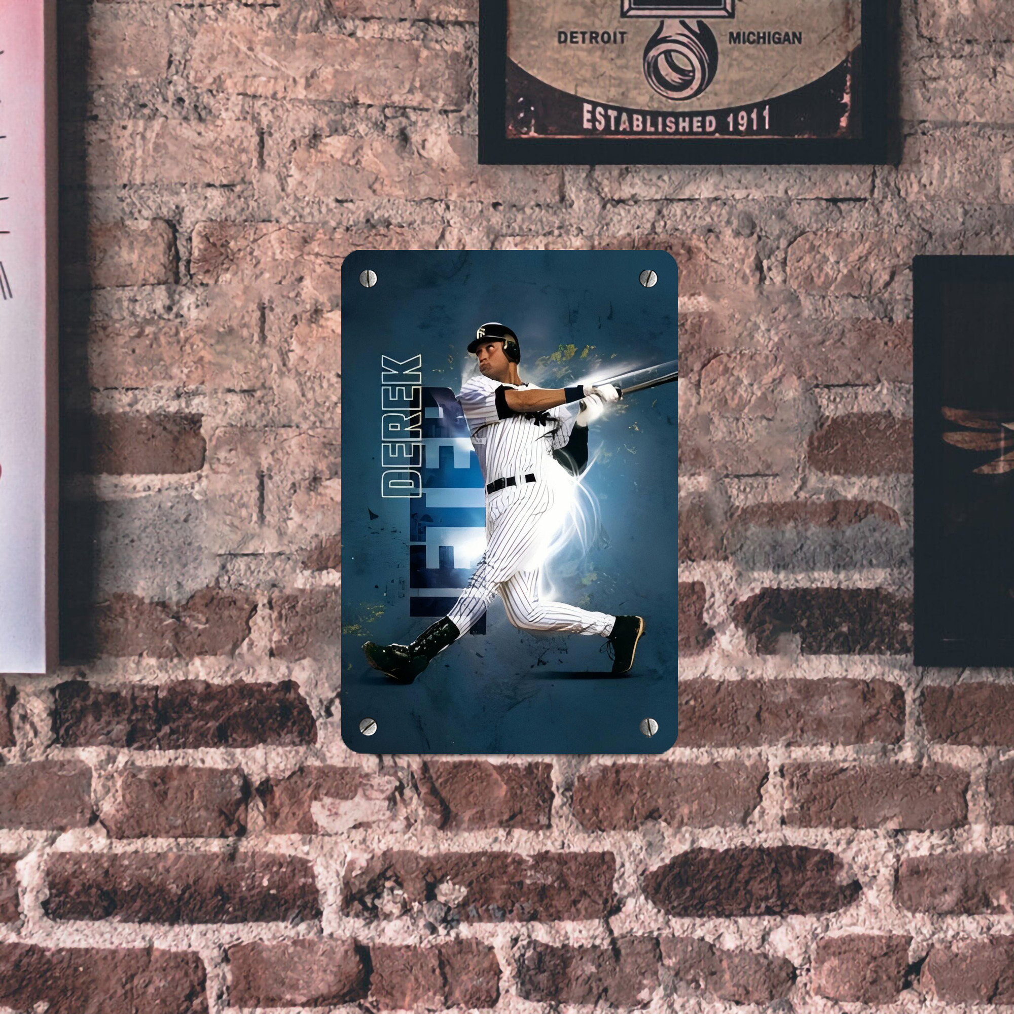 Derek Jeter 99 Metal Tin Sign 8x12inch - High-Quality Full-Print Decorative Wall Art, Durable Rust-Resistant Metal Plaque For Living Room, Bedroom, Kitchen, Office, Bar Décor