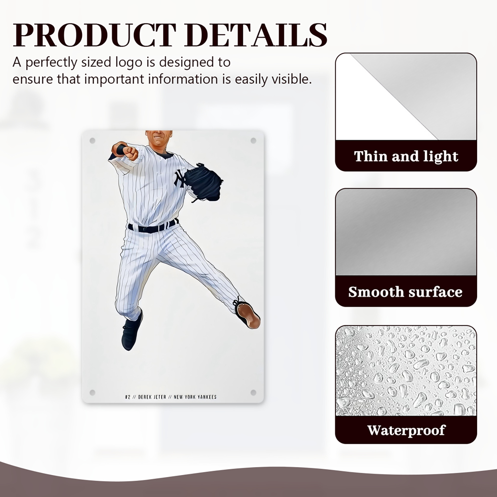 Derek Jeter 17 8x12inch Vertical Aluminum Sign - Durable Fade-Resistant Indoor/Outdoor Safety & Information Plaque For Office, Hotel, Restaurant, Bar, Public Spaces