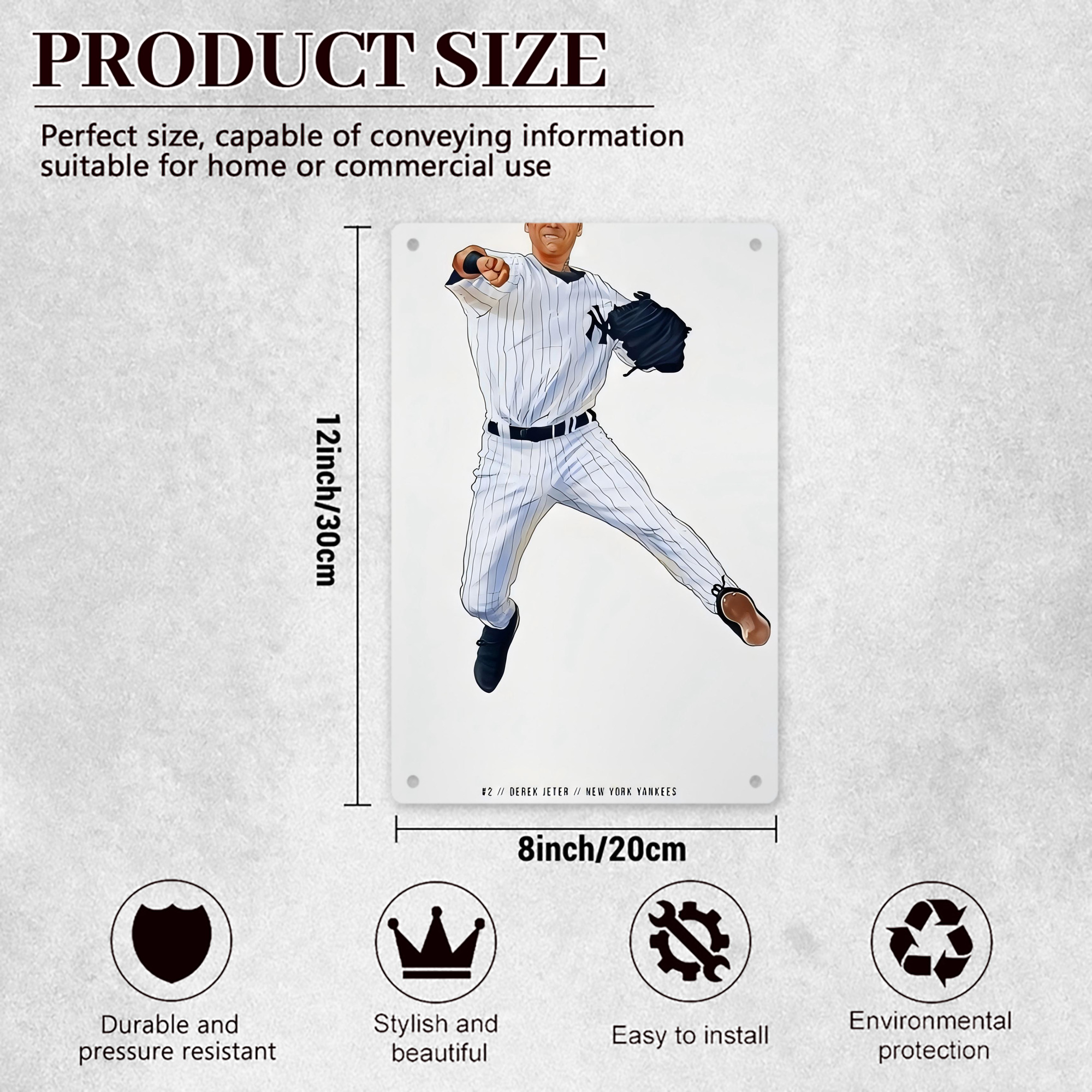 Derek Jeter 17 8x12inch Vertical Aluminum Sign - Durable Fade-Resistant Indoor/Outdoor Safety & Information Plaque For Office, Hotel, Restaurant, Bar, Public Spaces