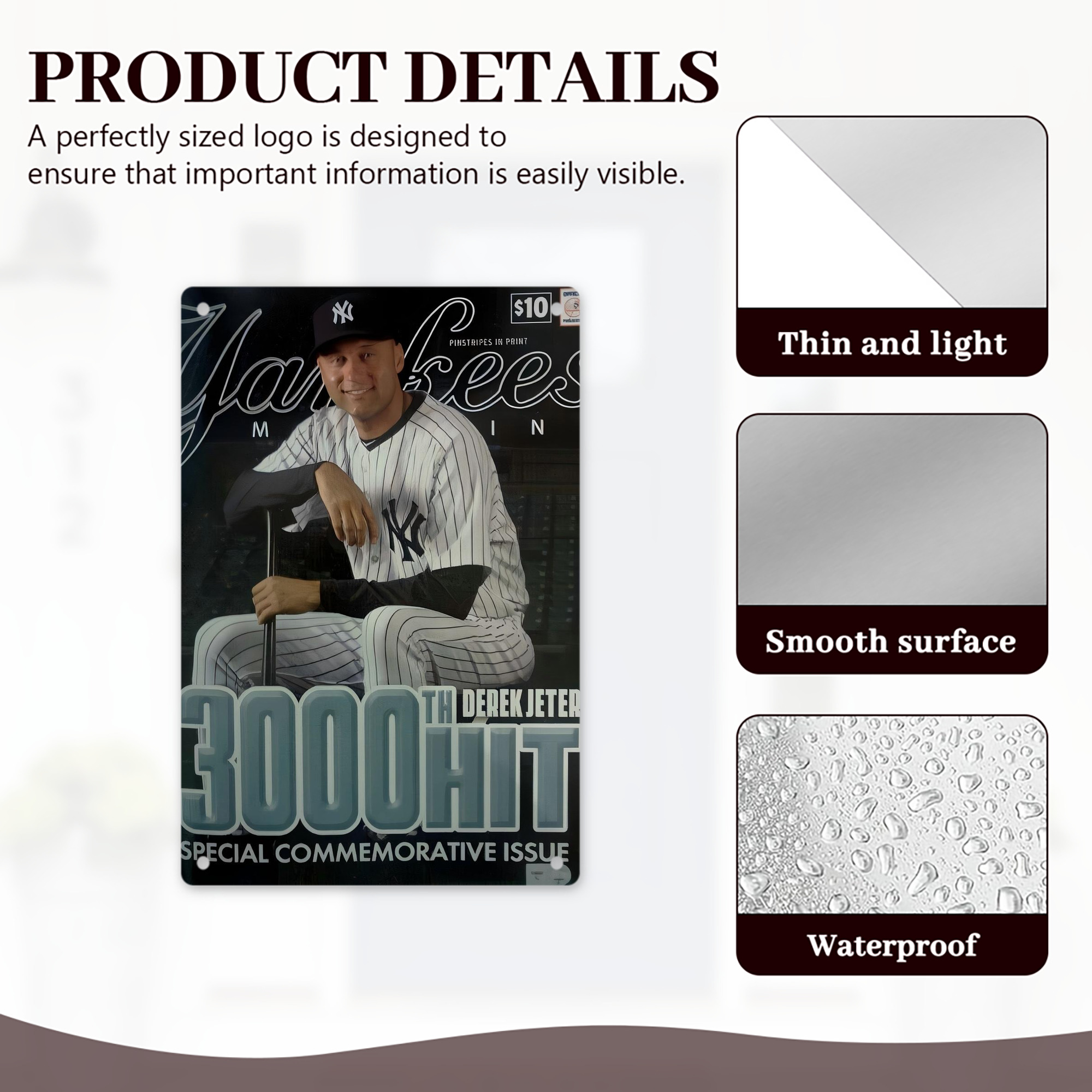 Derek Jeter 43 8x12inch Vertical Aluminum Sign - Durable Fade-Resistant Indoor/Outdoor Safety & Information Plaque For Office, Hotel, Restaurant, Bar, Public Spaces