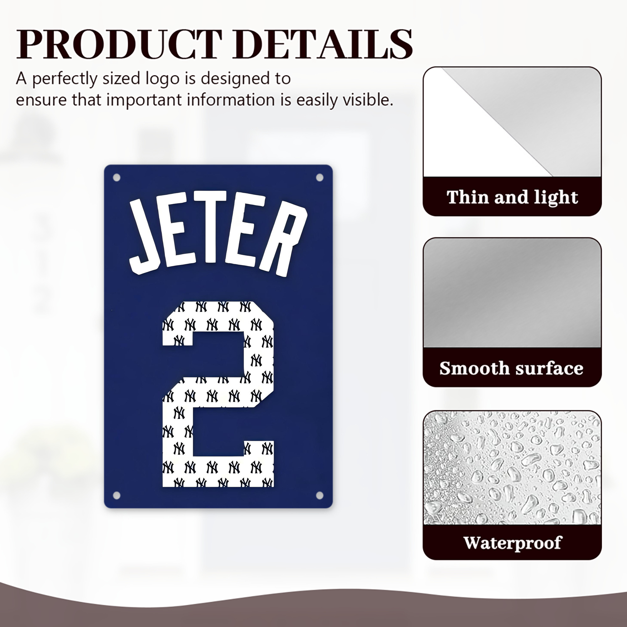Derek Jeter 50 8x12inch Vertical Aluminum Sign - Durable Fade-Resistant Indoor/Outdoor Safety & Information Plaque For Office, Hotel, Restaurant, Bar, Public Spaces