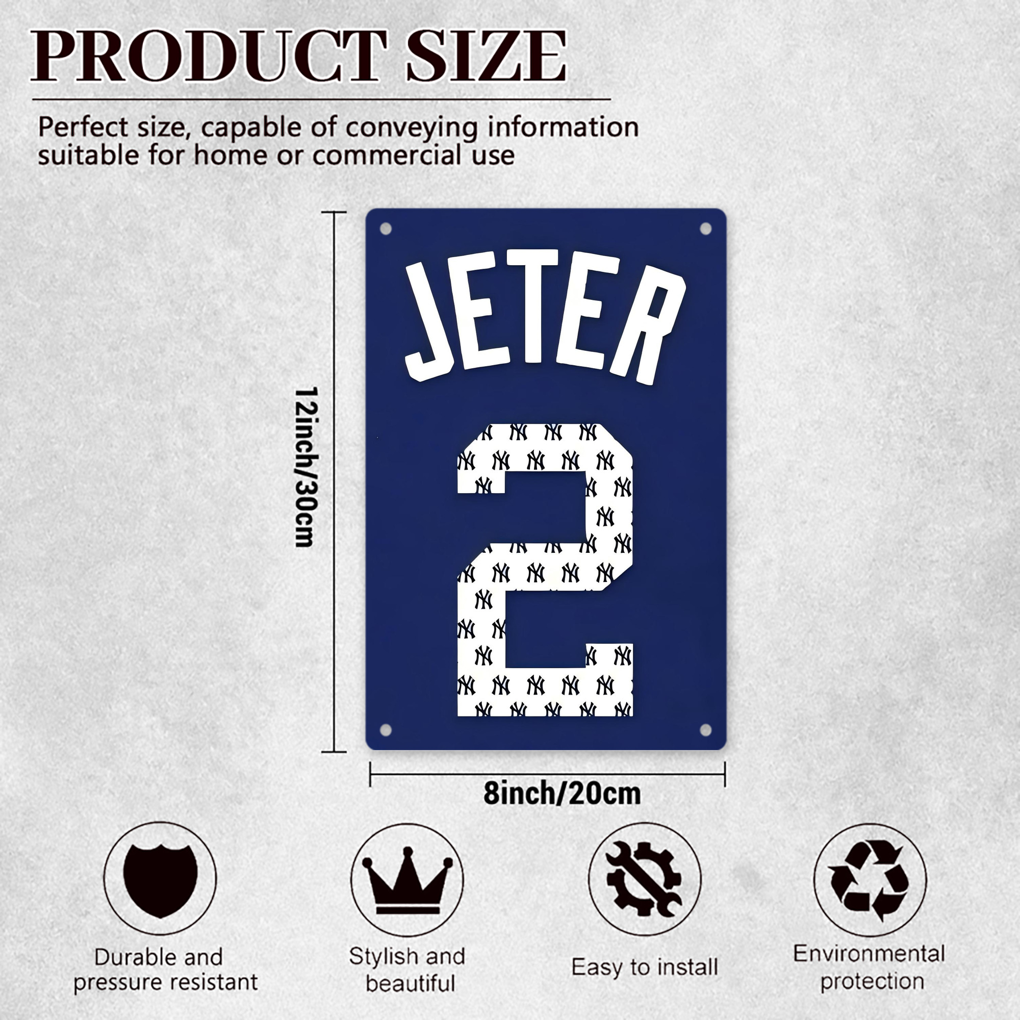 Derek Jeter 50 8x12inch Vertical Aluminum Sign - Durable Fade-Resistant Indoor/Outdoor Safety & Information Plaque For Office, Hotel, Restaurant, Bar, Public Spaces