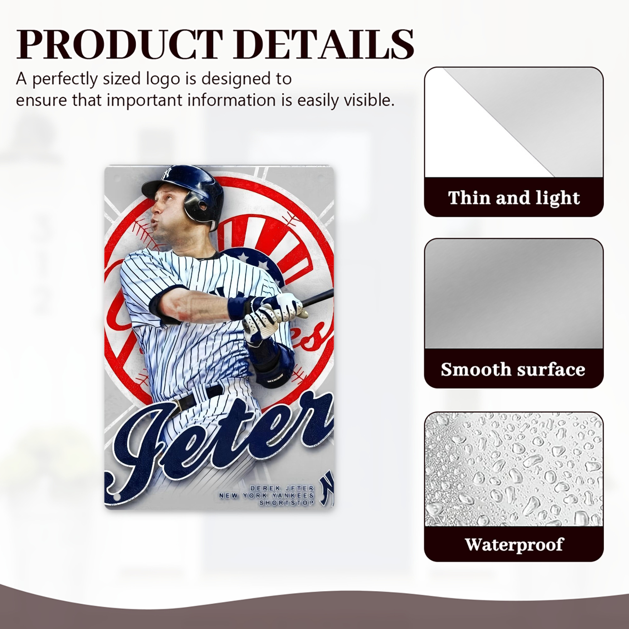 Derek Jeter 62 8x12inch Vertical Aluminum Sign - Durable Fade-Resistant Indoor/Outdoor Safety & Information Plaque For Office, Hotel, Restaurant, Bar, Public Spaces