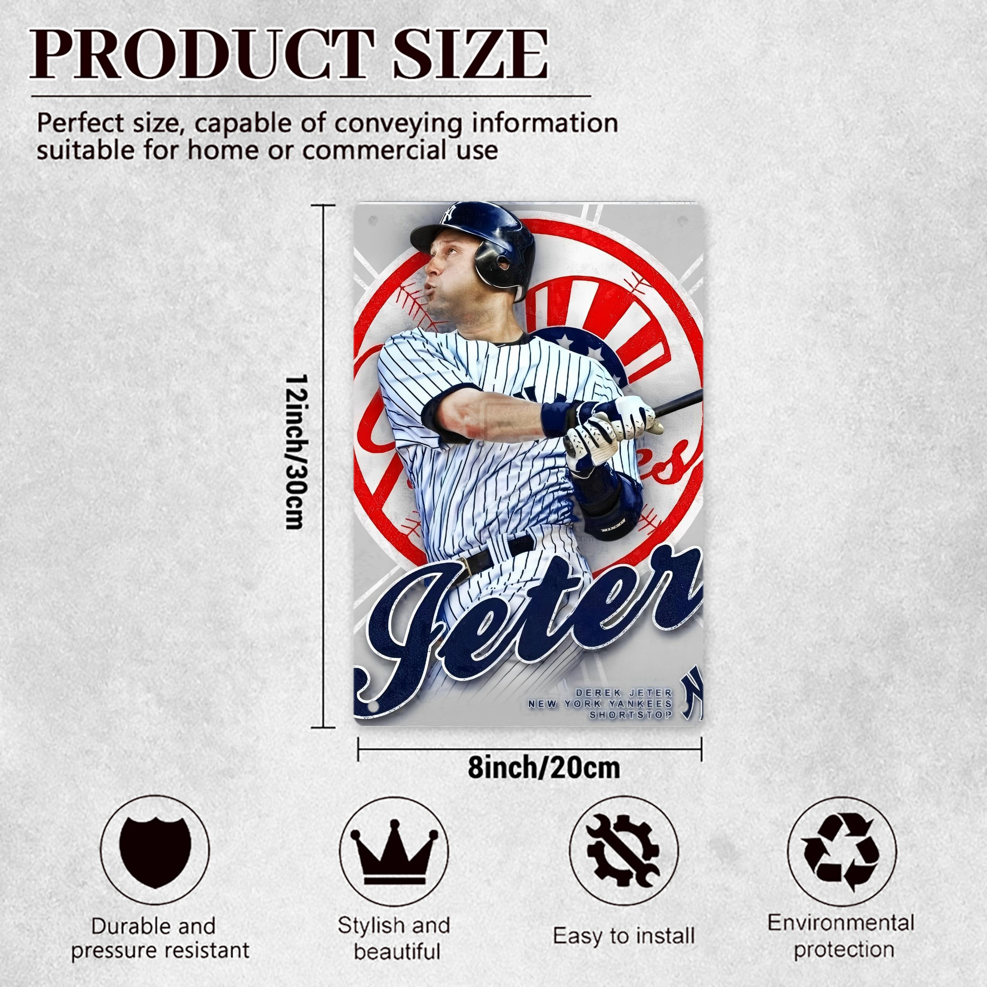 Derek Jeter 62 8x12inch Vertical Aluminum Sign - Durable Fade-Resistant Indoor/Outdoor Safety & Information Plaque For Office, Hotel, Restaurant, Bar, Public Spaces