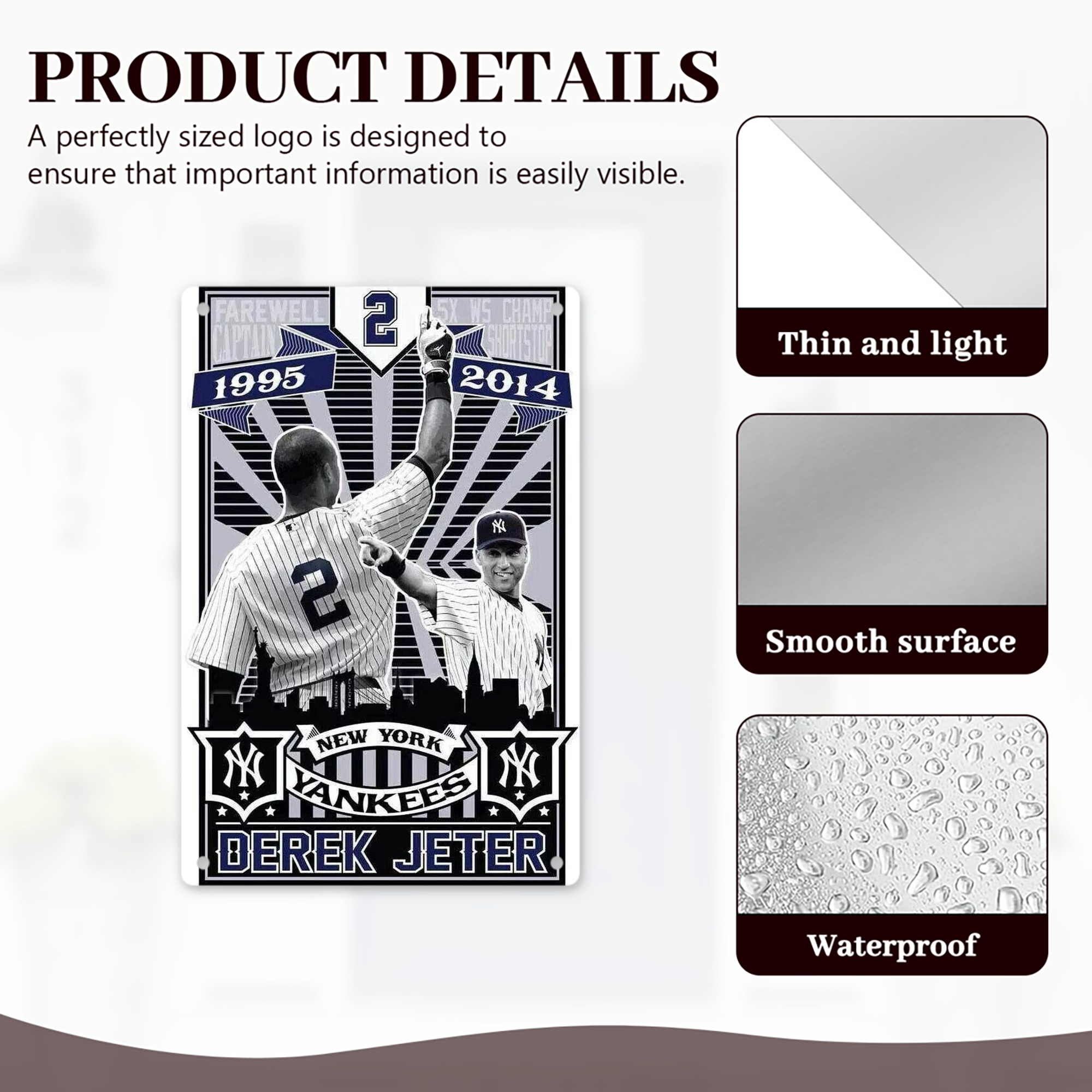 Derek Jeter 89 8x12inch Vertical Aluminum Sign - Durable Fade-Resistant Indoor/Outdoor Safety & Information Plaque For Office, Hotel, Restaurant, Bar, Public Spaces