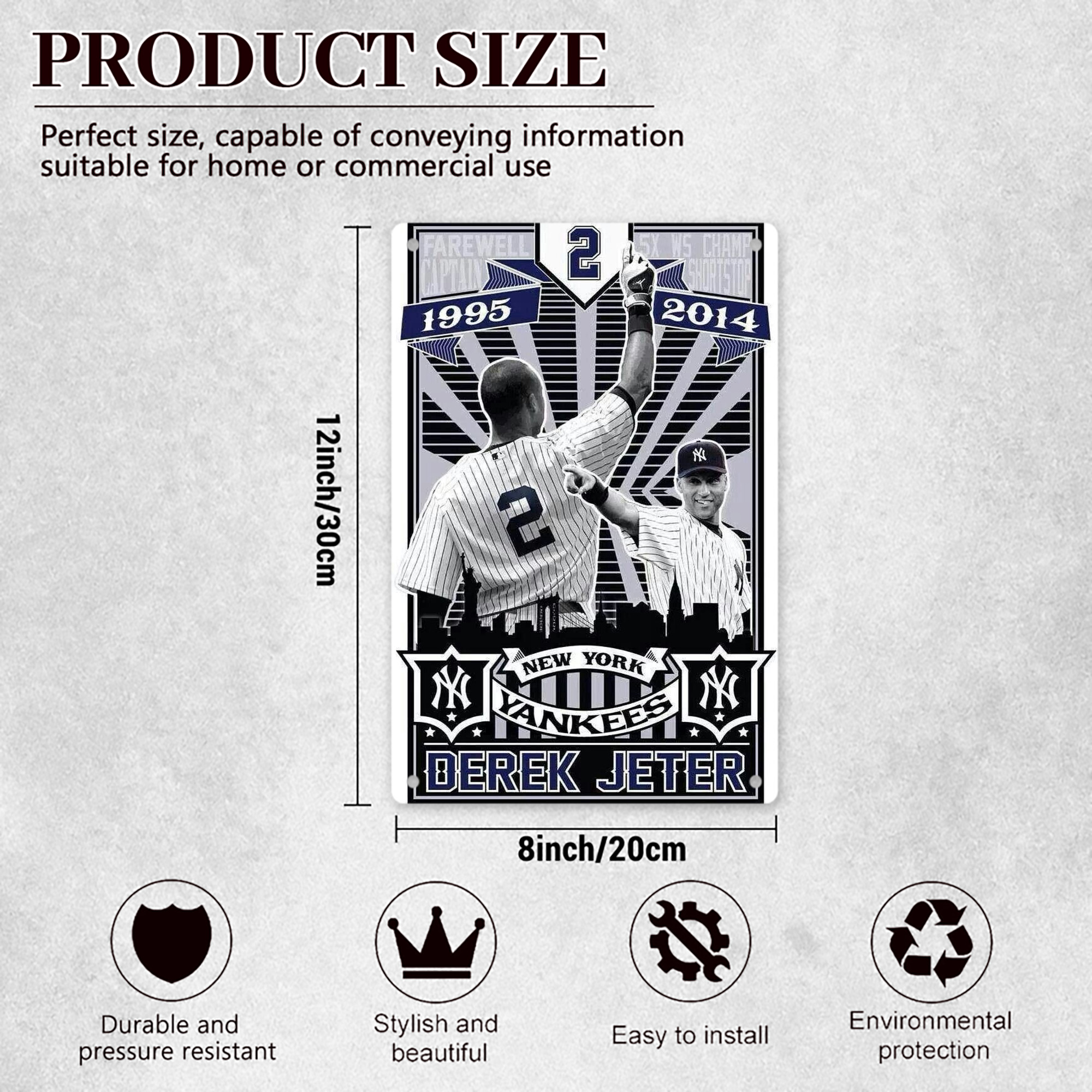 Derek Jeter 89 8x12inch Vertical Aluminum Sign - Durable Fade-Resistant Indoor/Outdoor Safety & Information Plaque For Office, Hotel, Restaurant, Bar, Public Spaces