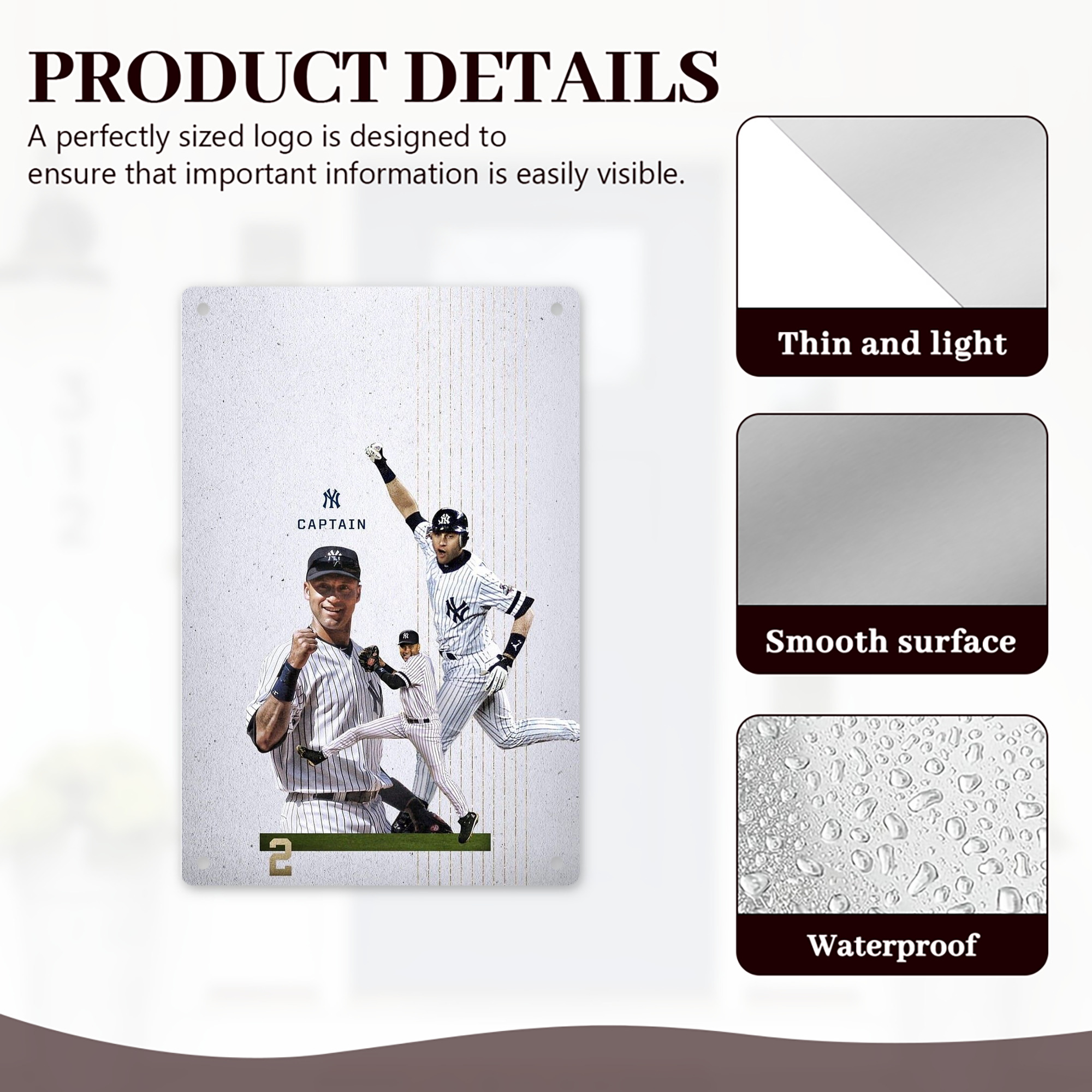 Derek Jeter 106 8x12inch Vertical Aluminum Sign - Durable Fade-Resistant Indoor/Outdoor Safety & Information Plaque For Office, Hotel, Restaurant, Bar, Public Spaces