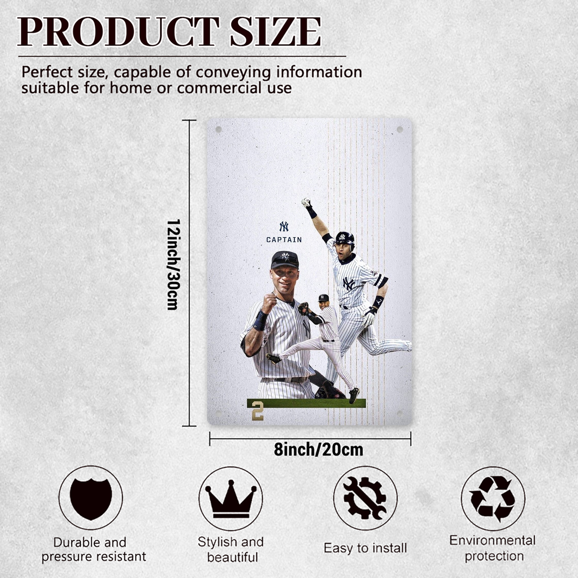 Derek Jeter 106 8x12inch Vertical Aluminum Sign - Durable Fade-Resistant Indoor/Outdoor Safety & Information Plaque For Office, Hotel, Restaurant, Bar, Public Spaces