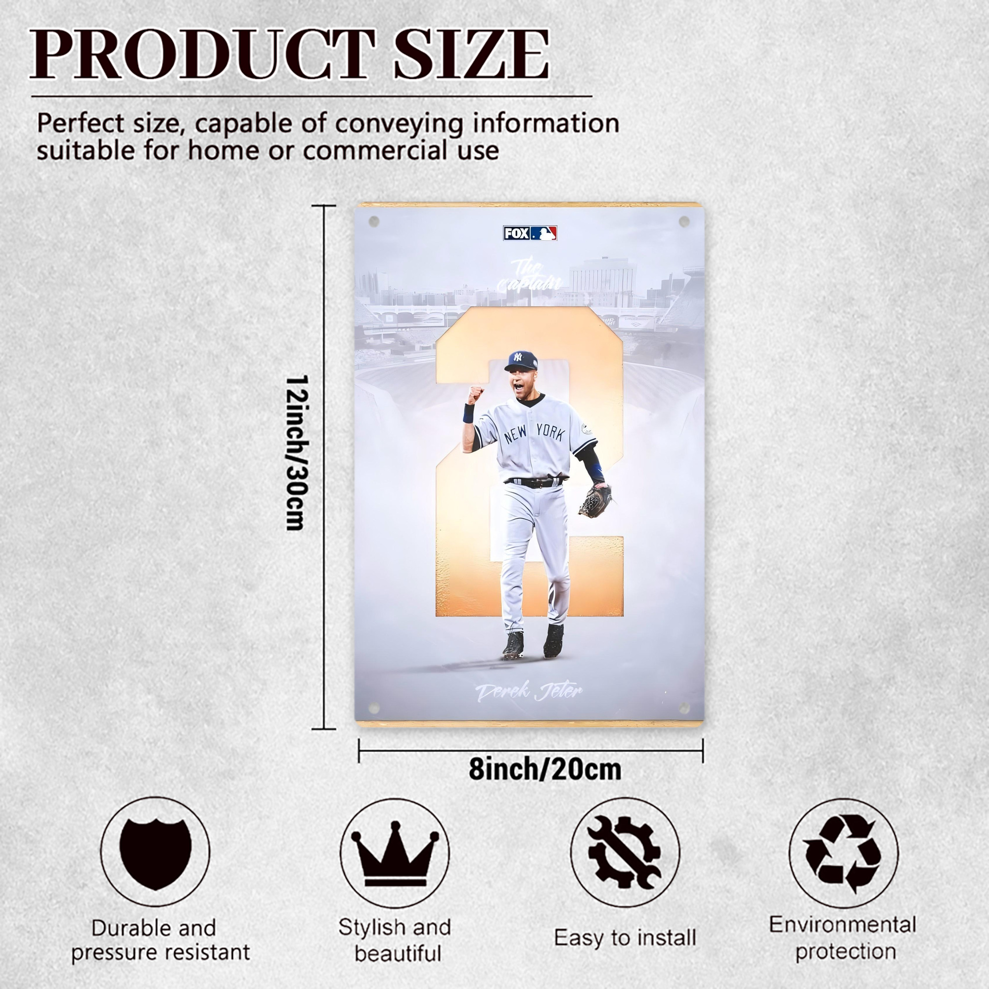 Derek Jeter 112 8x12inch Vertical Aluminum Sign - Durable Fade-Resistant Indoor/Outdoor Safety & Information Plaque For Office, Hotel, Restaurant, Bar, Public Spaces