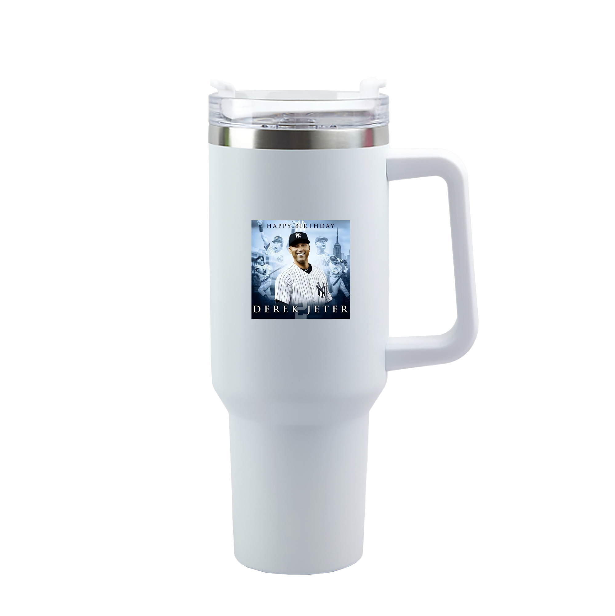 Derek Jeter 21 40oz Handle Car Tumbler – Durable Stainless Steel Travel Mug With UV Print – Double Wall Insulated, Fits Most Car Cup Holders