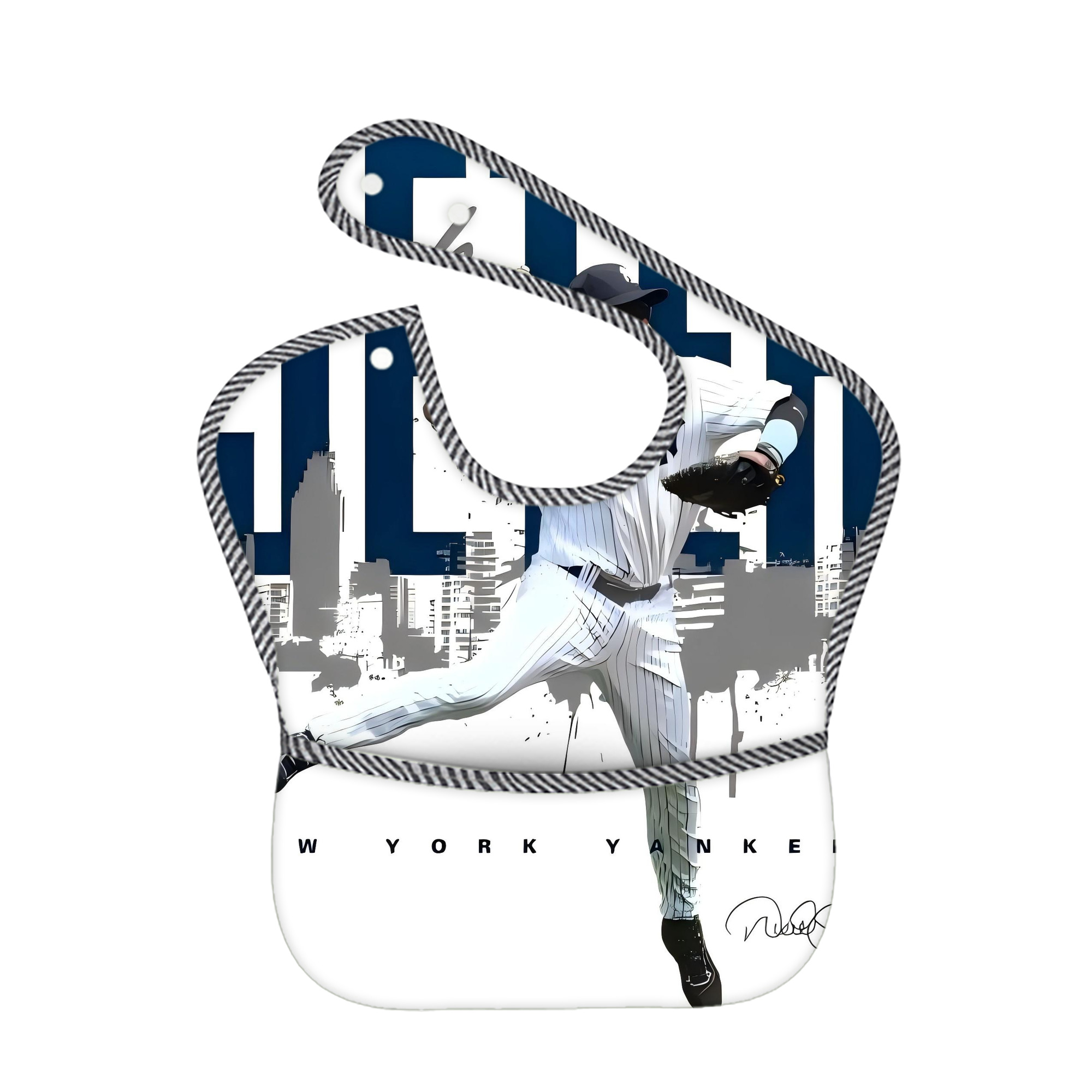 Derek Jeter 57 Adjustable Waterproof Toddler Bib – Full-Print Durable Polyester – Foldable Crumb Pocket – Easy Snap Closure – Soft