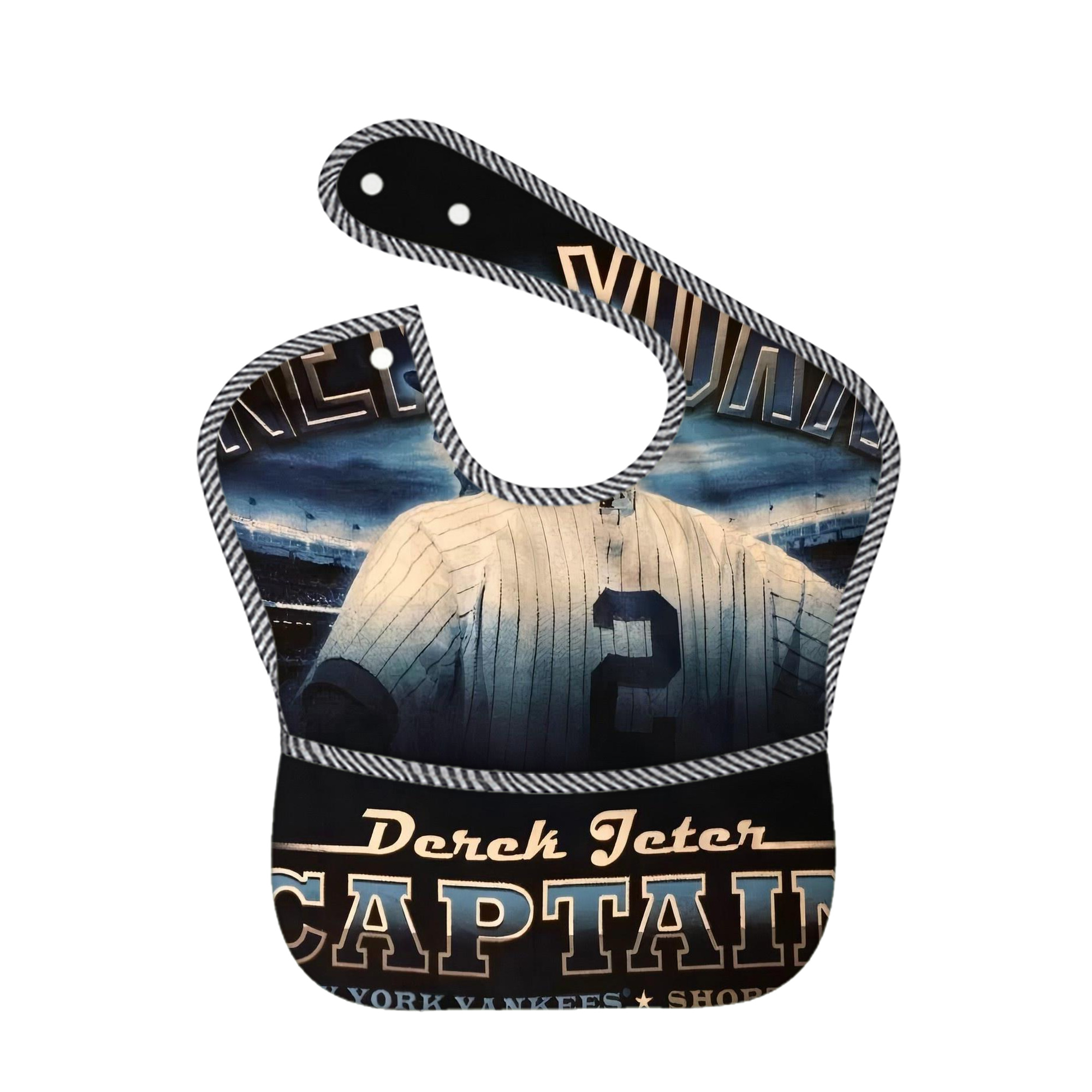 Derek Jeter 114 Adjustable Waterproof Toddler Bib – Full-Print Durable Polyester – Foldable Crumb Pocket – Easy Snap Closure – Soft