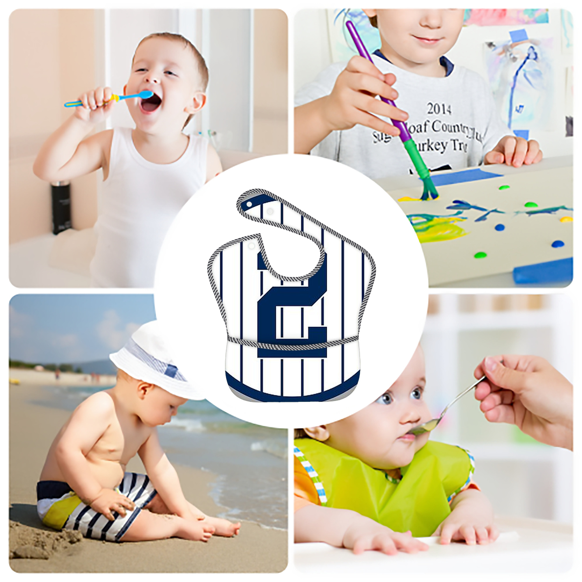 Derek Jeter 19 Adjustable Waterproof Toddler Bib – Full-Print Durable Polyester – Foldable Crumb Pocket – Easy Snap Closure – Soft