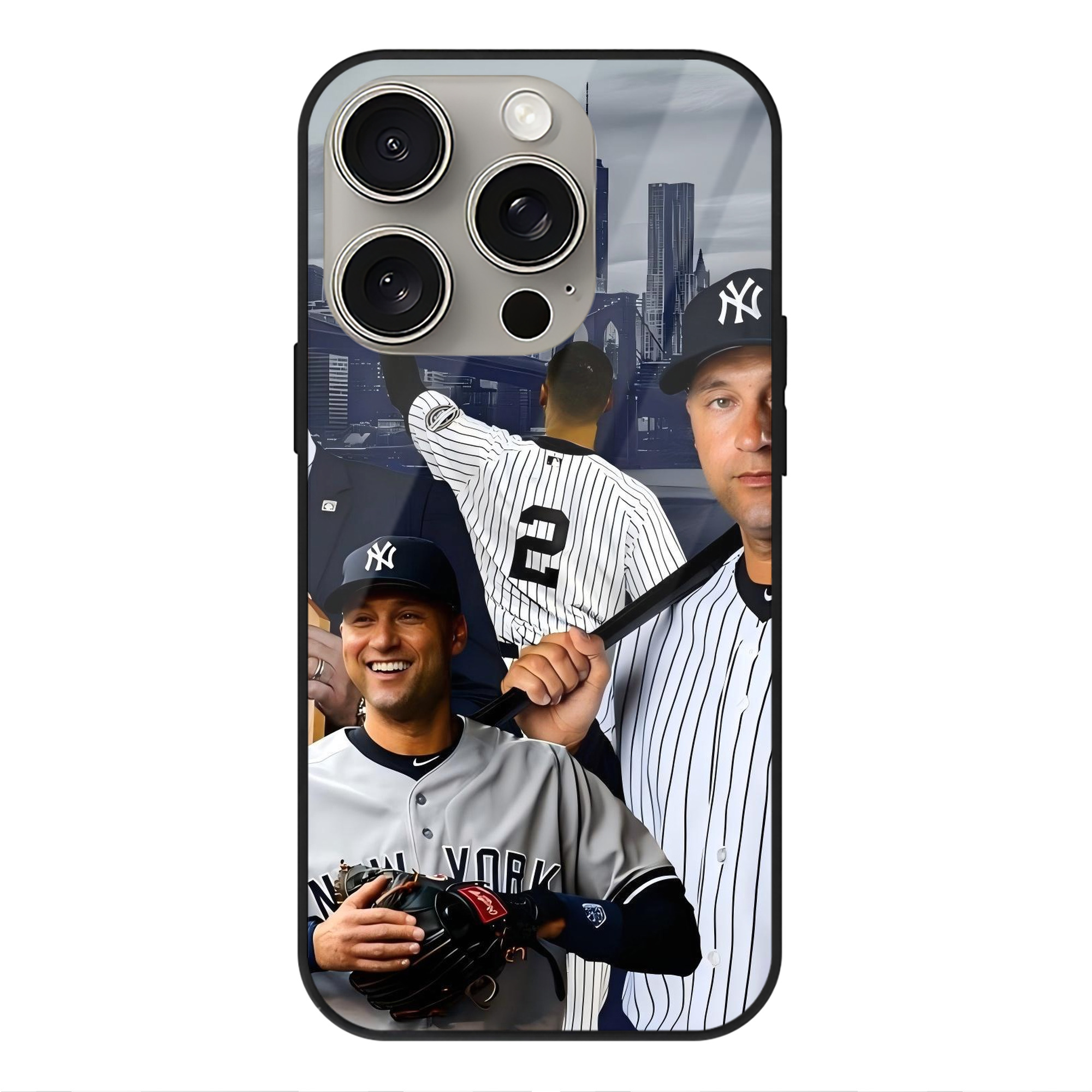 Derek Jeter 49 IPhone 15 Pro Mirror Phone Case – UV Printed Glass + TPU – Scratch-Resistant, Wireless Charging Compatible, Precise Fit & Stylish Design