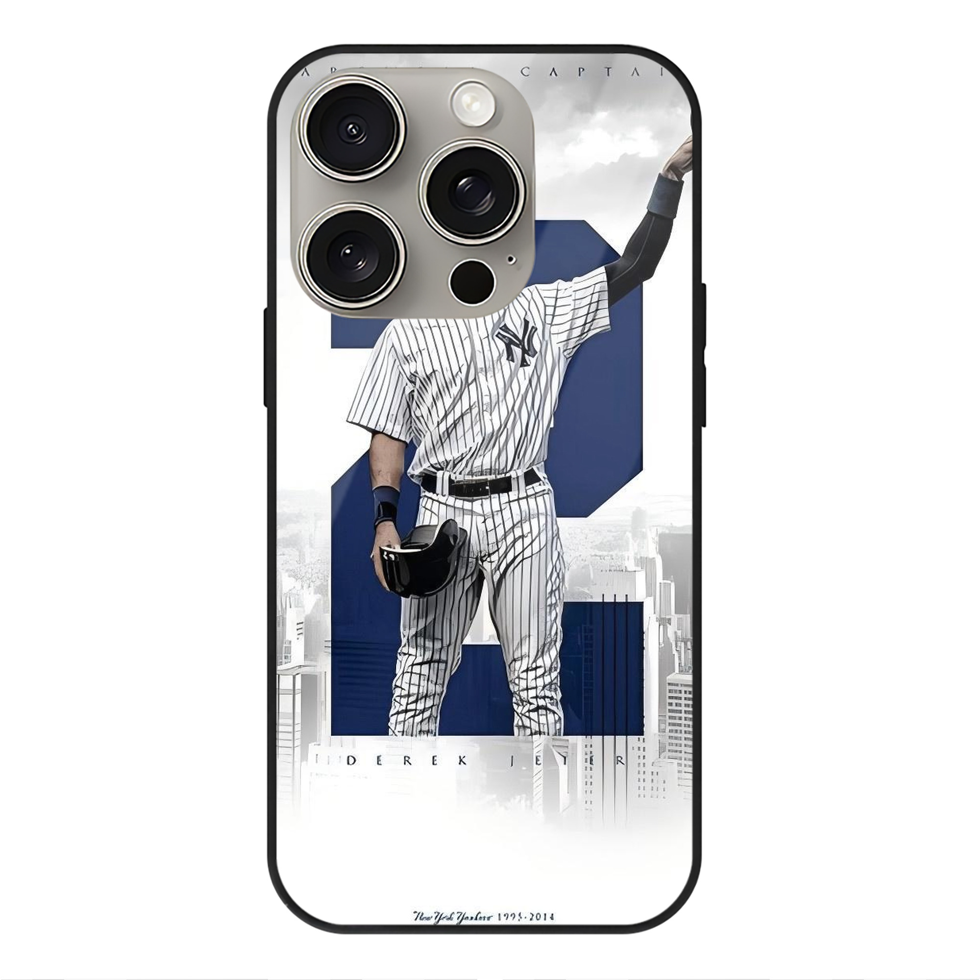 Derek Jeter 110 IPhone 15 Pro Mirror Phone Case – UV Printed Glass + TPU – Scratch-Resistant, Wireless Charging Compatible, Precise Fit & Stylish Design