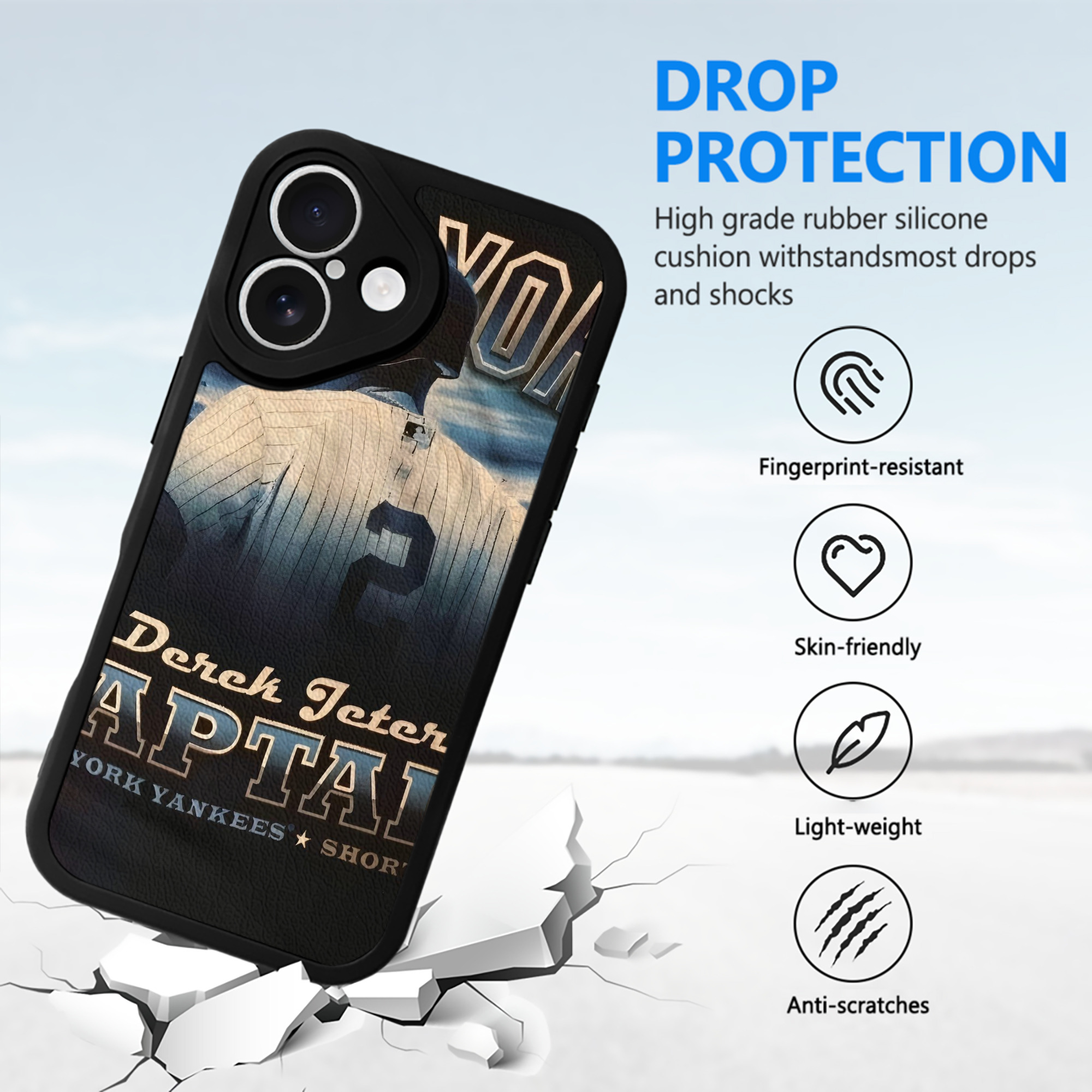 Derek Jeter 74 IPhone 16 Silicone Leather Case – UV Print, Lambskin Texture – Perfect Fit, Wireless Charging Compatible, Scratch Resistant, Precise Cutouts – Stylish Protection For IPhone 16