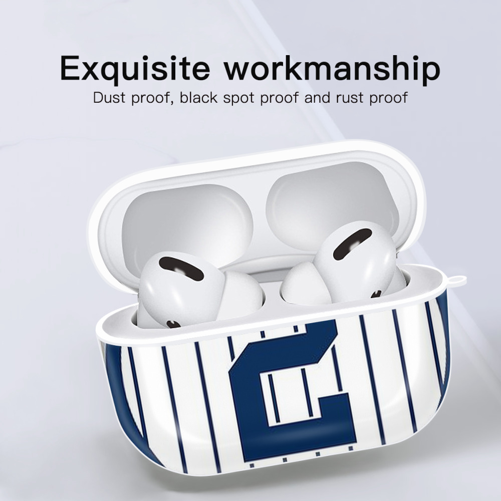 Derek Jeter 19 AirPods Pro Hard Case White With Keychain, Durable Flexible PC, Precise Cutouts, Anti-Fingerprint, Yellowing & Scratch Resistant, Full Protection, Washable