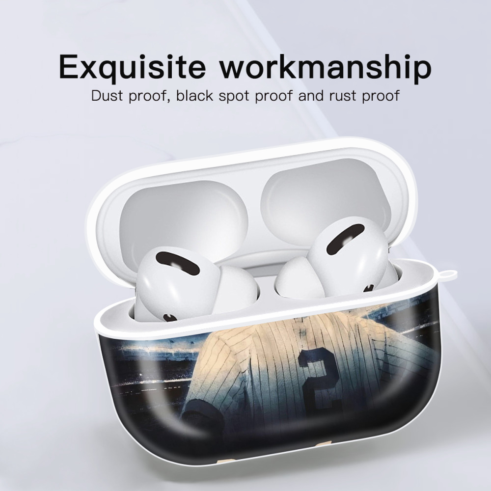 Derek Jeter 114 AirPods Pro Hard Case White With Keychain, Durable Flexible PC, Precise Cutouts, Anti-Fingerprint, Yellowing & Scratch Resistant, Full Protection, Washable