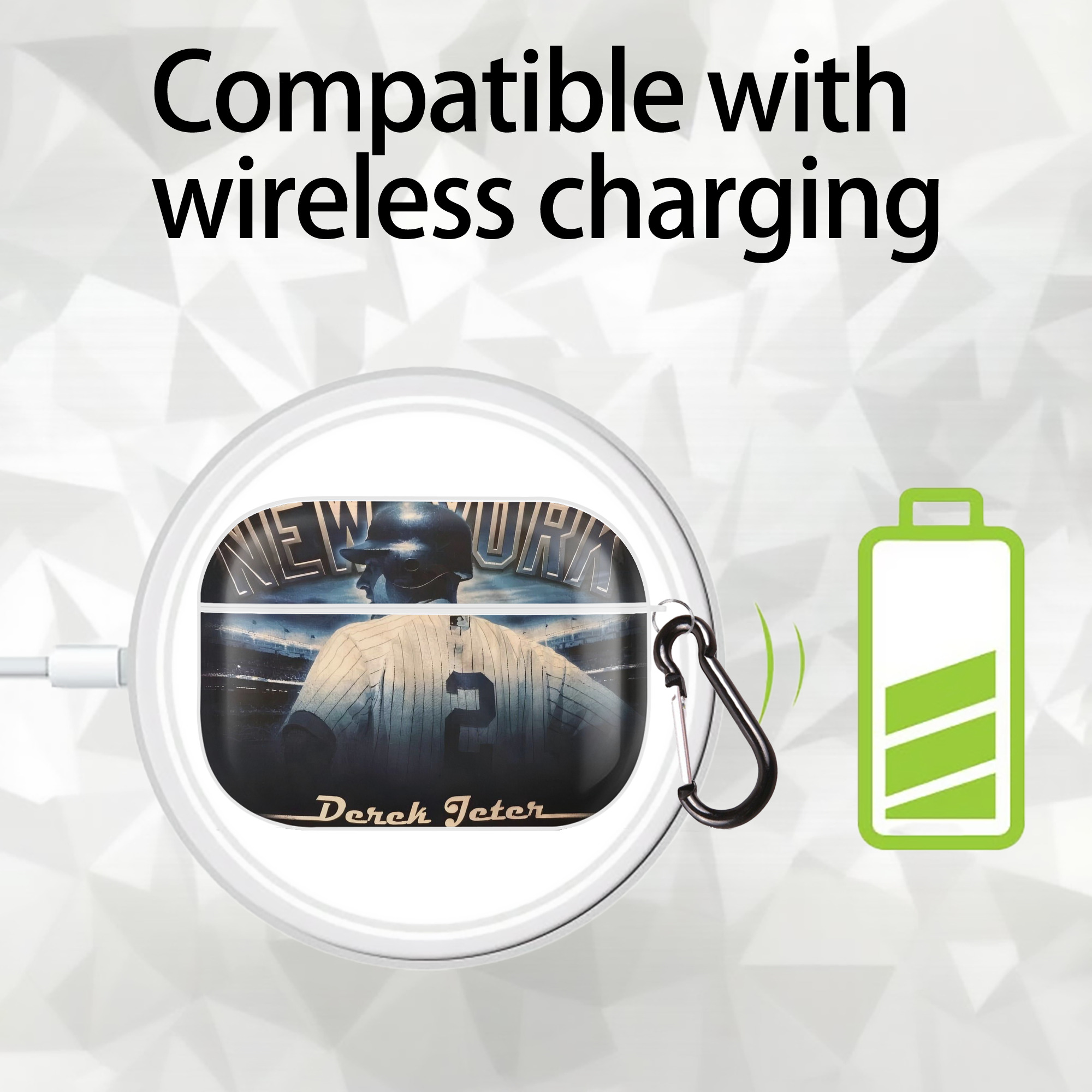 Derek Jeter 114 AirPods Pro Hard Case White With Keychain, Durable Flexible PC, Precise Cutouts, Anti-Fingerprint, Yellowing & Scratch Resistant, Full Protection, Washable