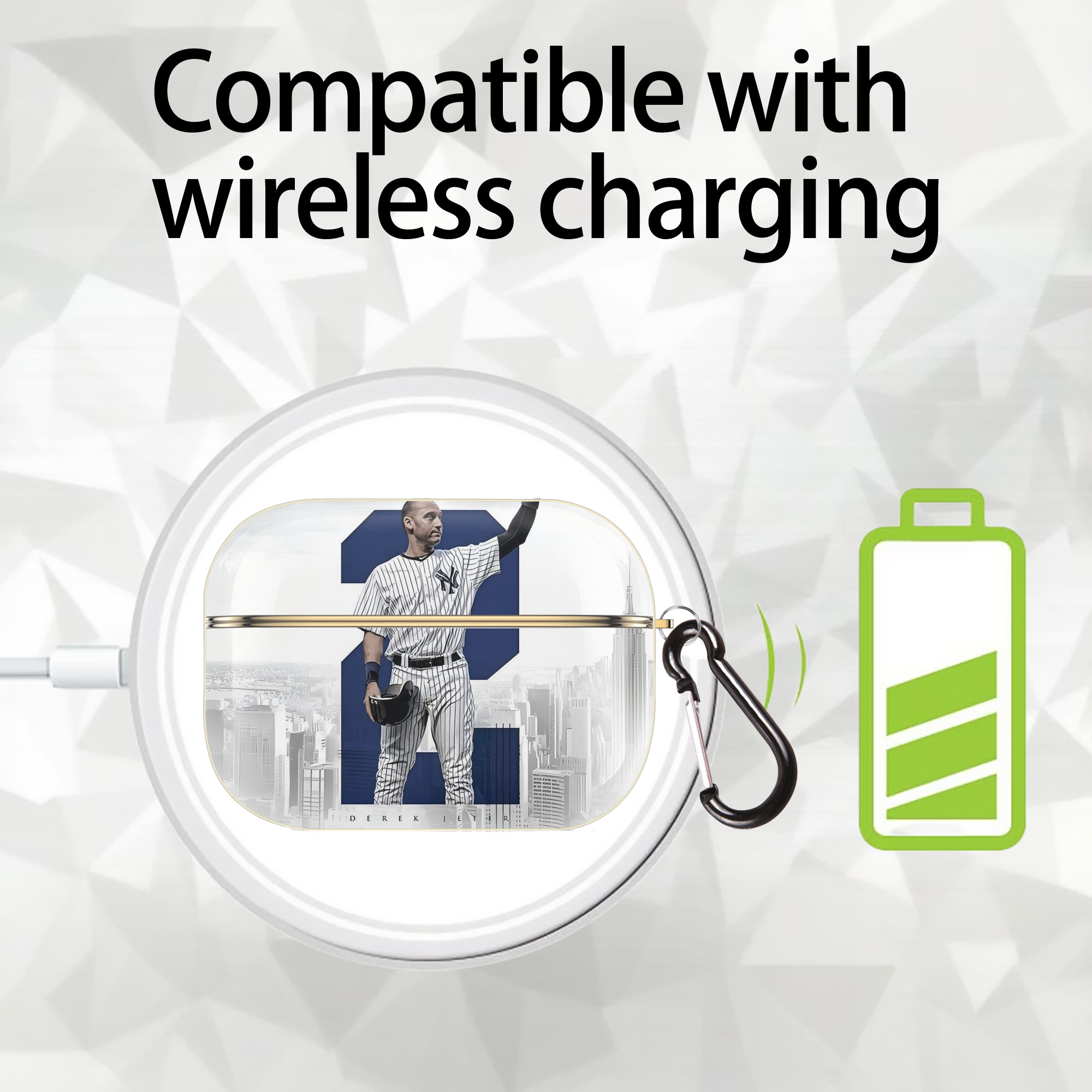 Derek Jeter 110 Luxury Gold AirPods Pro Case With Keychain, Flexible PC Material, Full Protection, Precise Cutouts, Anti-Fingerprint, Washable, Durable Design