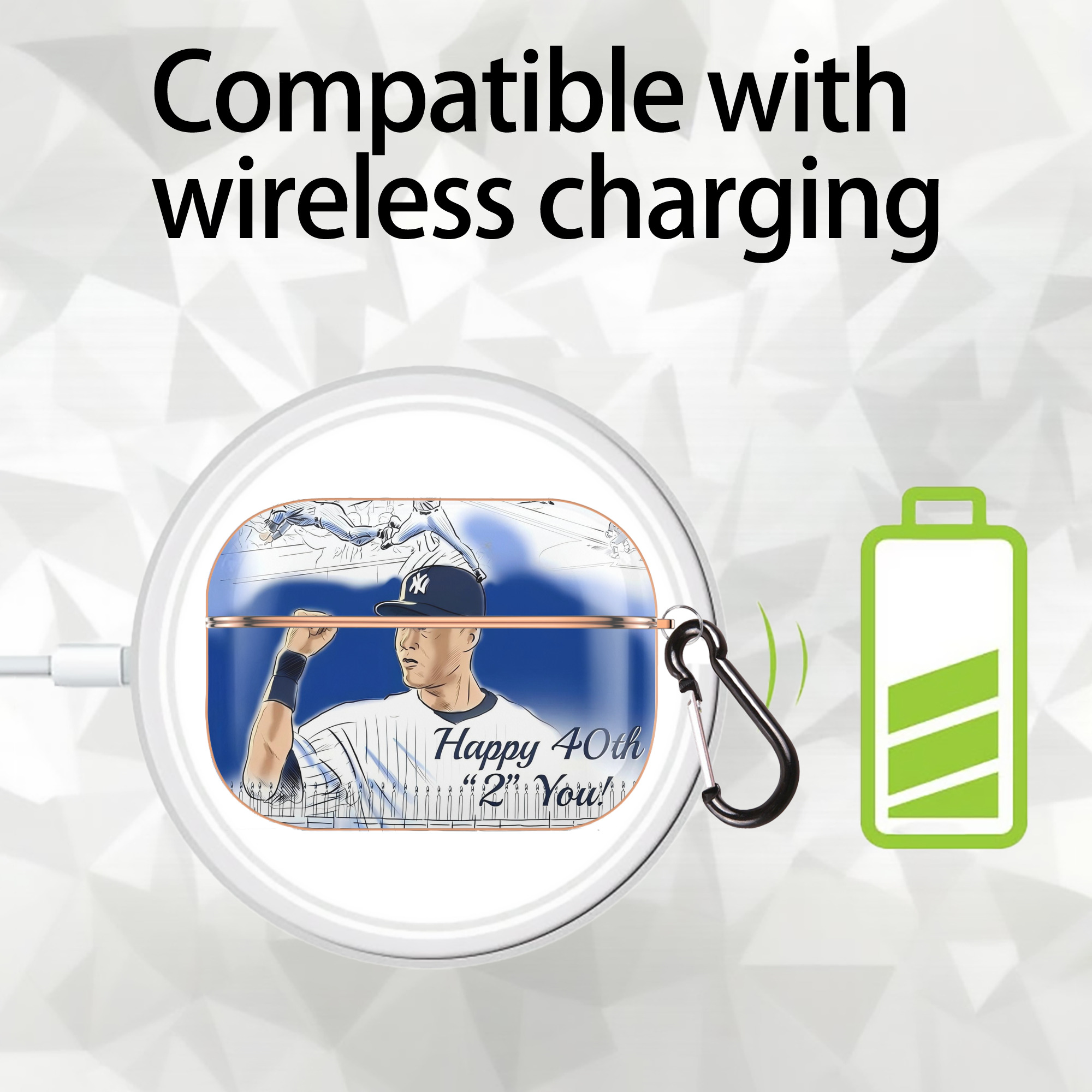 Derek Jeter 69 AirPods Pro Protective Case Rose Gold, Flexible PC Material, Precise Fit, Anti-Slip Cover, Full Protection, Fingerprint Resistant, Washable With Keychain