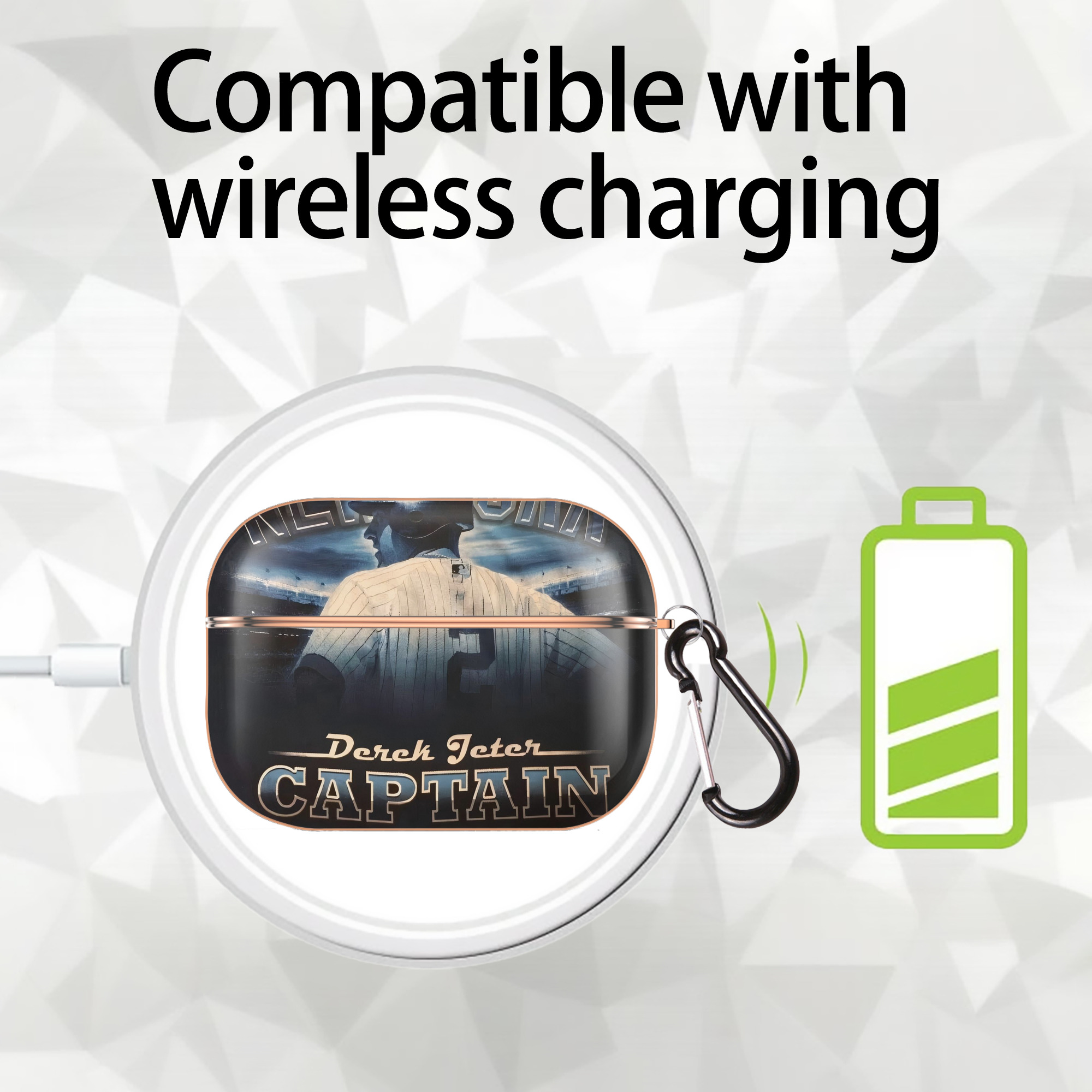 Derek Jeter 74 AirPods Pro Protective Case Rose Gold, Flexible PC Material, Precise Fit, Anti-Slip Cover, Full Protection, Fingerprint Resistant, Washable With Keychain