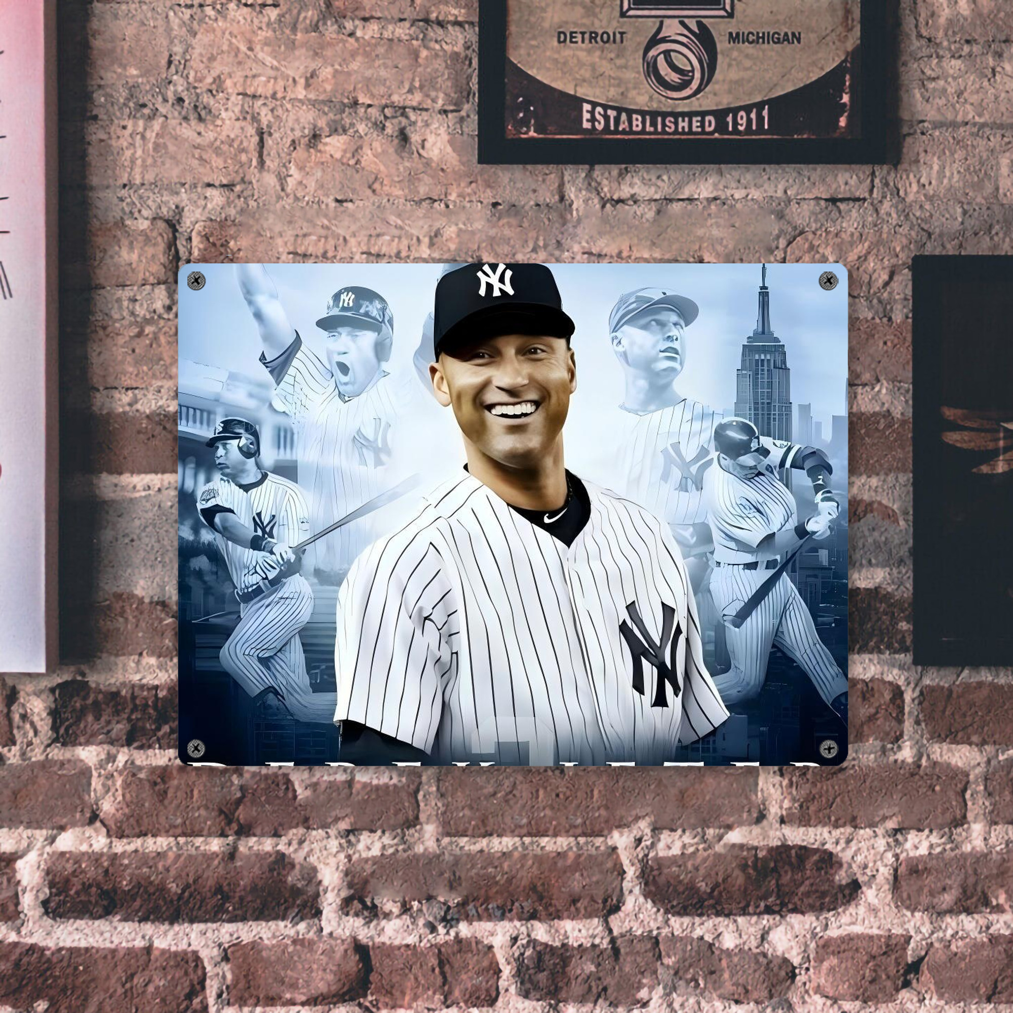 Derek Jeter 21 Vintage Metal Tin Sign 16x12 – Full-Print Iron Wall Decor – Durable, Fade-Resistant – Easy To Hang – Ideal For Home, Bar, Kitchen & Office Decor