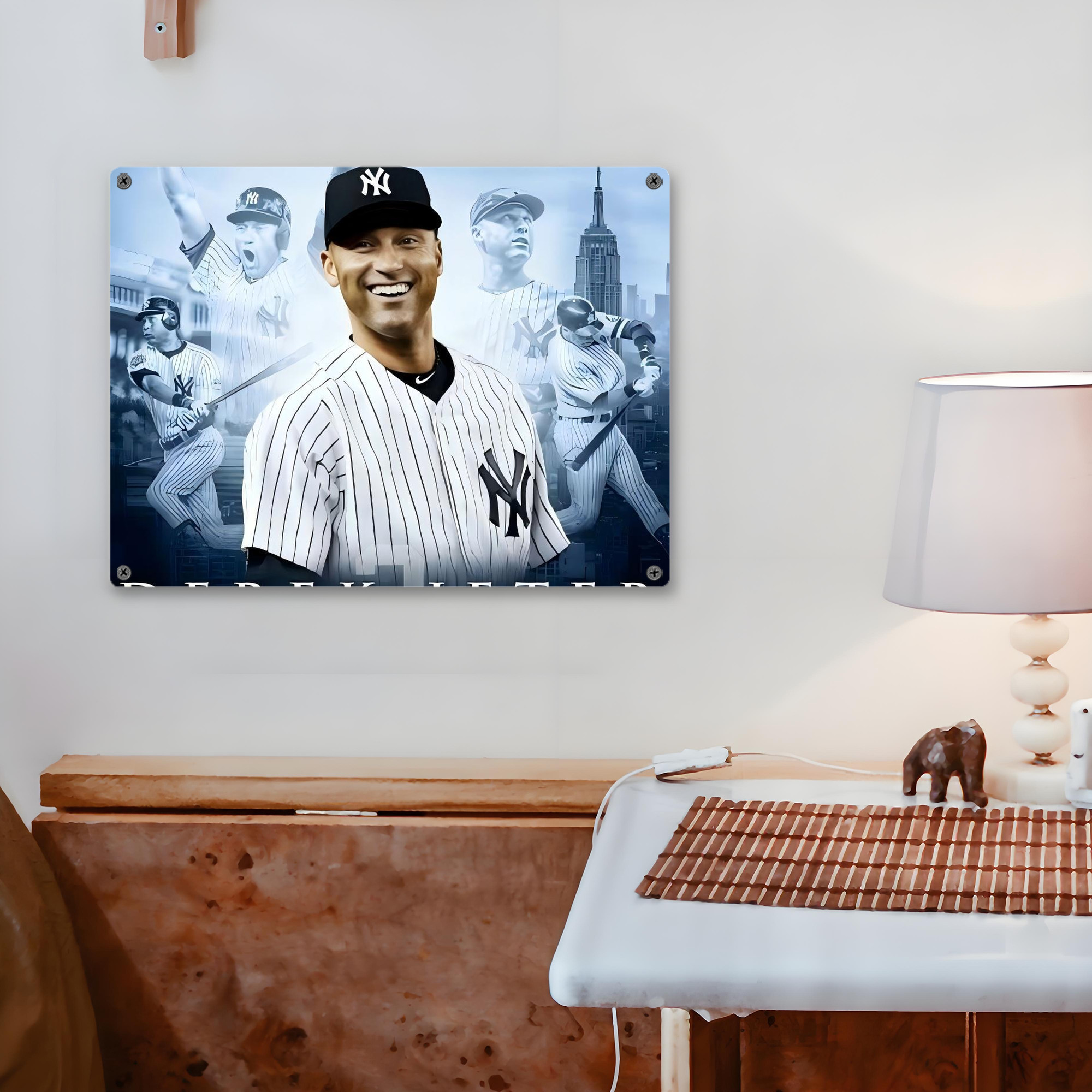 Derek Jeter 21 Vintage Metal Tin Sign 16x12 – Full-Print Iron Wall Decor – Durable, Fade-Resistant – Easy To Hang – Ideal For Home, Bar, Kitchen & Office Decor