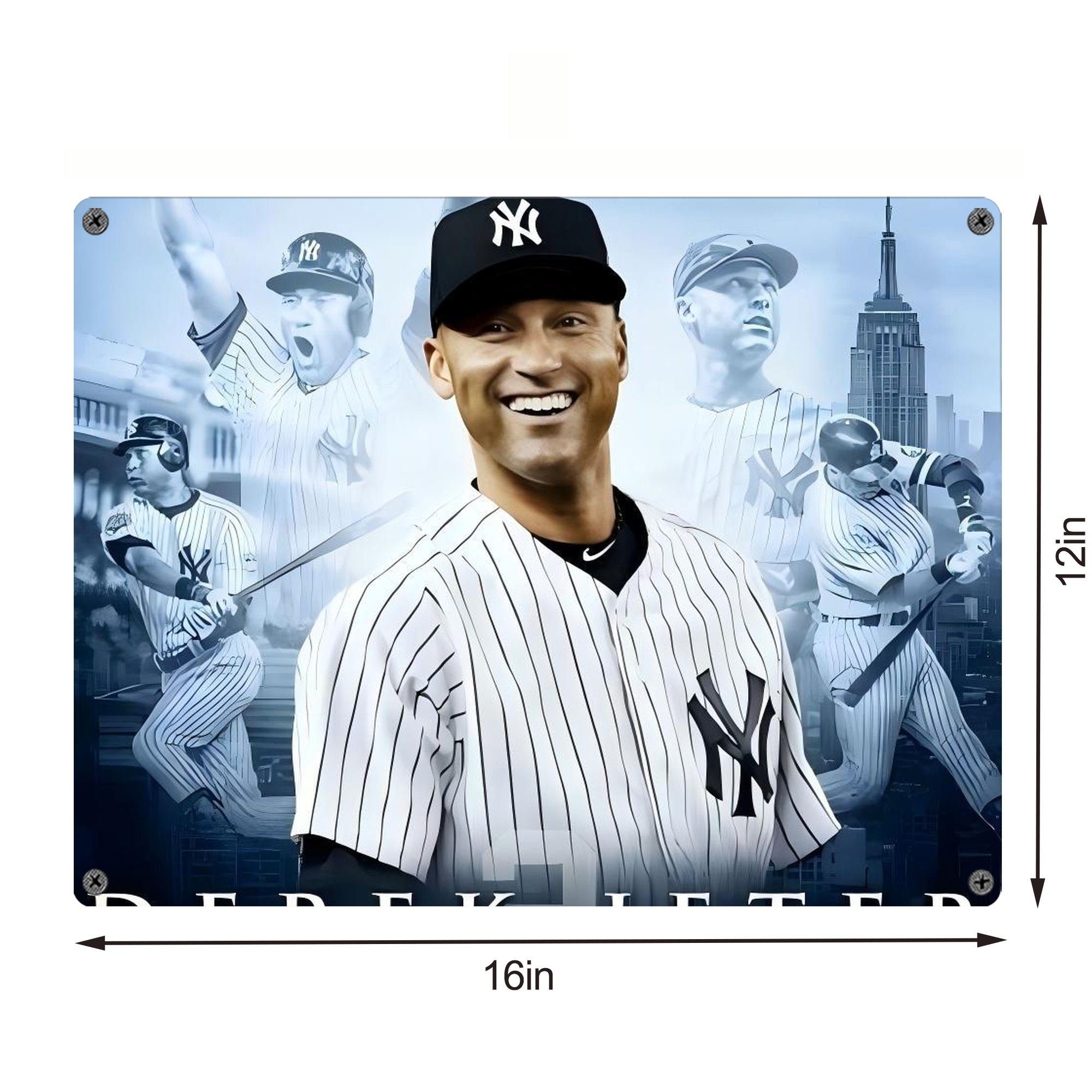 Derek Jeter 21 Vintage Metal Tin Sign 16x12 – Full-Print Iron Wall Decor – Durable, Fade-Resistant – Easy To Hang – Ideal For Home, Bar, Kitchen & Office Decor