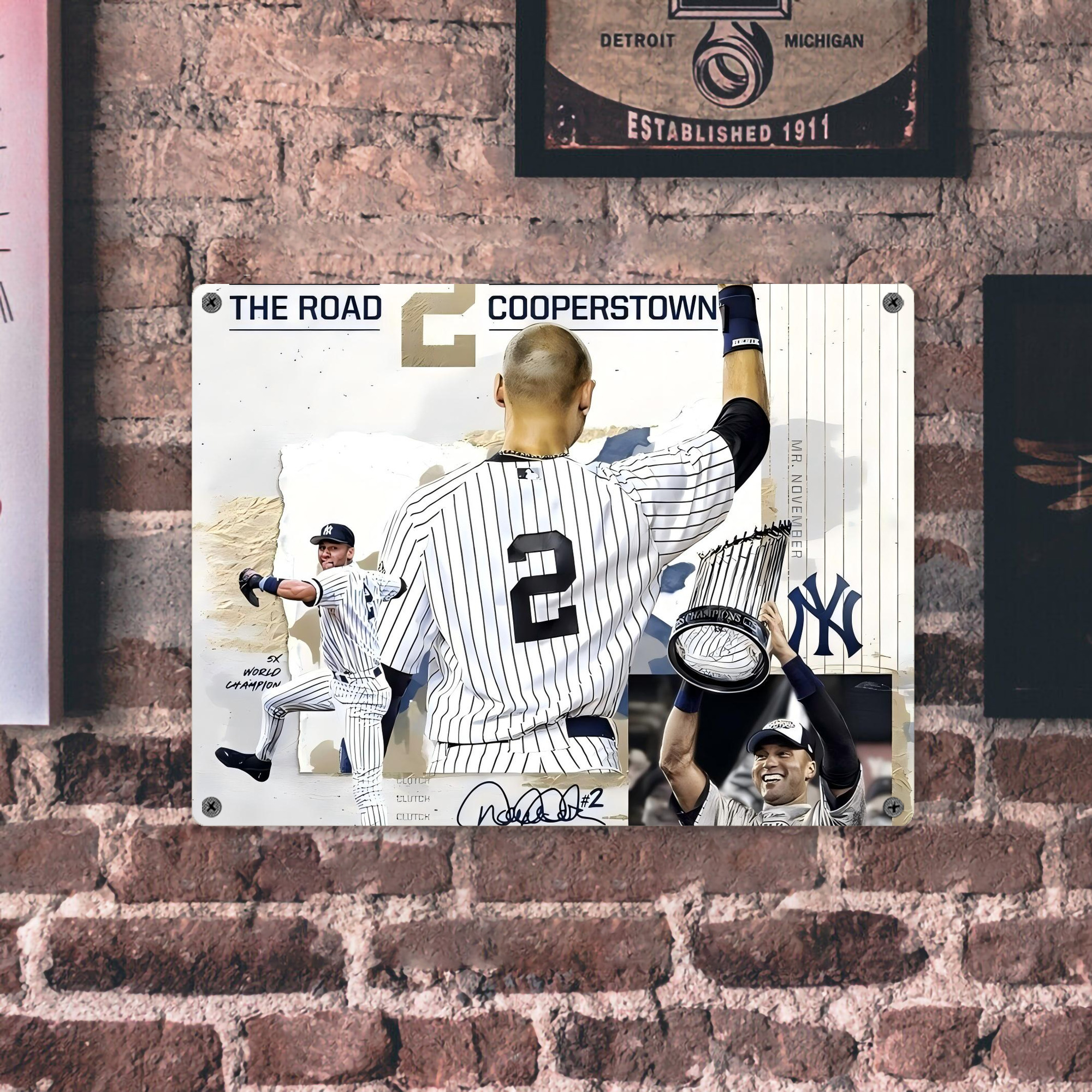 Derek Jeter 58 Vintage Metal Tin Sign 16x12 – Full-Print Iron Wall Decor – Durable, Fade-Resistant – Easy To Hang – Ideal For Home, Bar, Kitchen & Office Decor